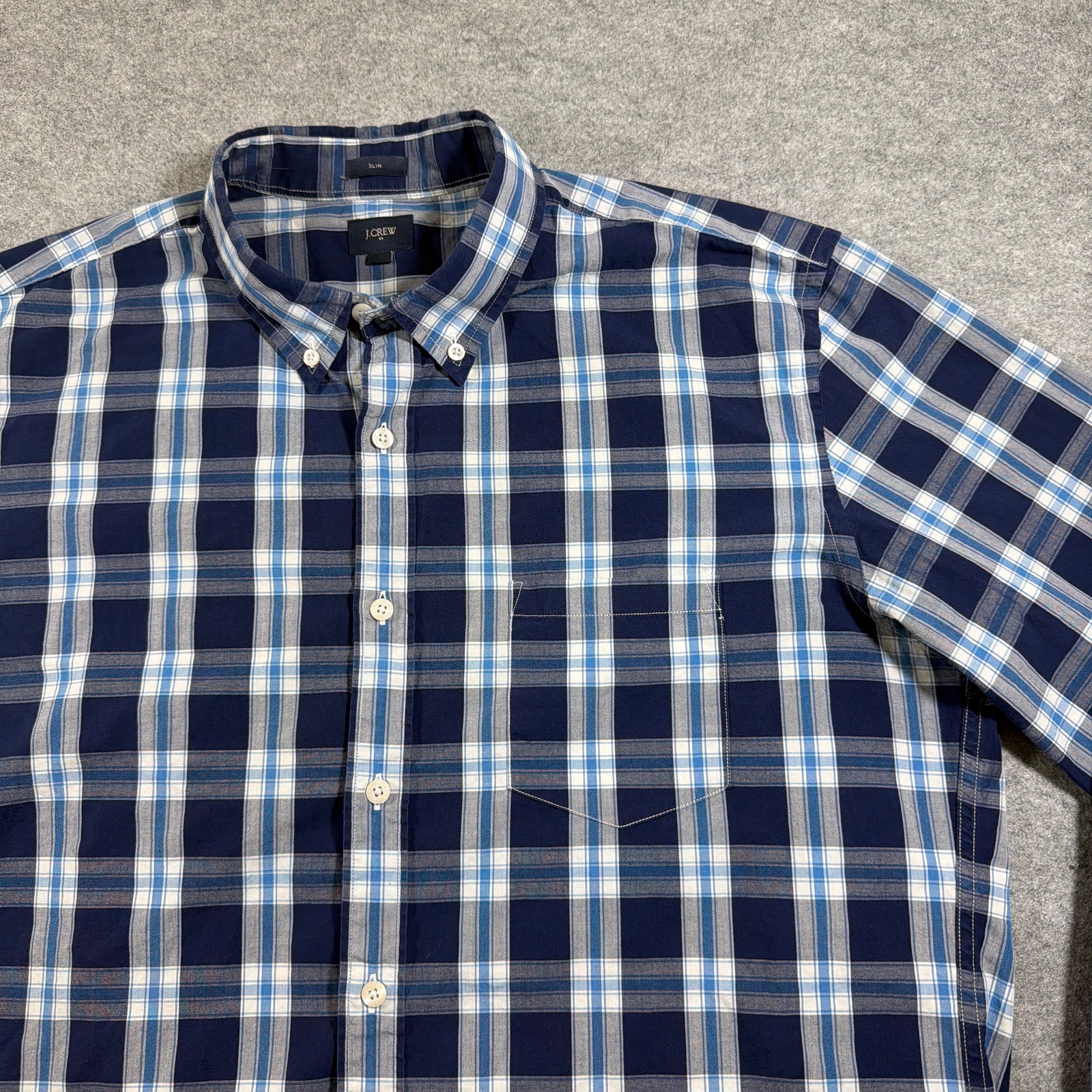 J. Crew Button Down Shirt Mens XL Navy Blue Plaid Slim Fit Cotton Classic Preppy thumbnail 3