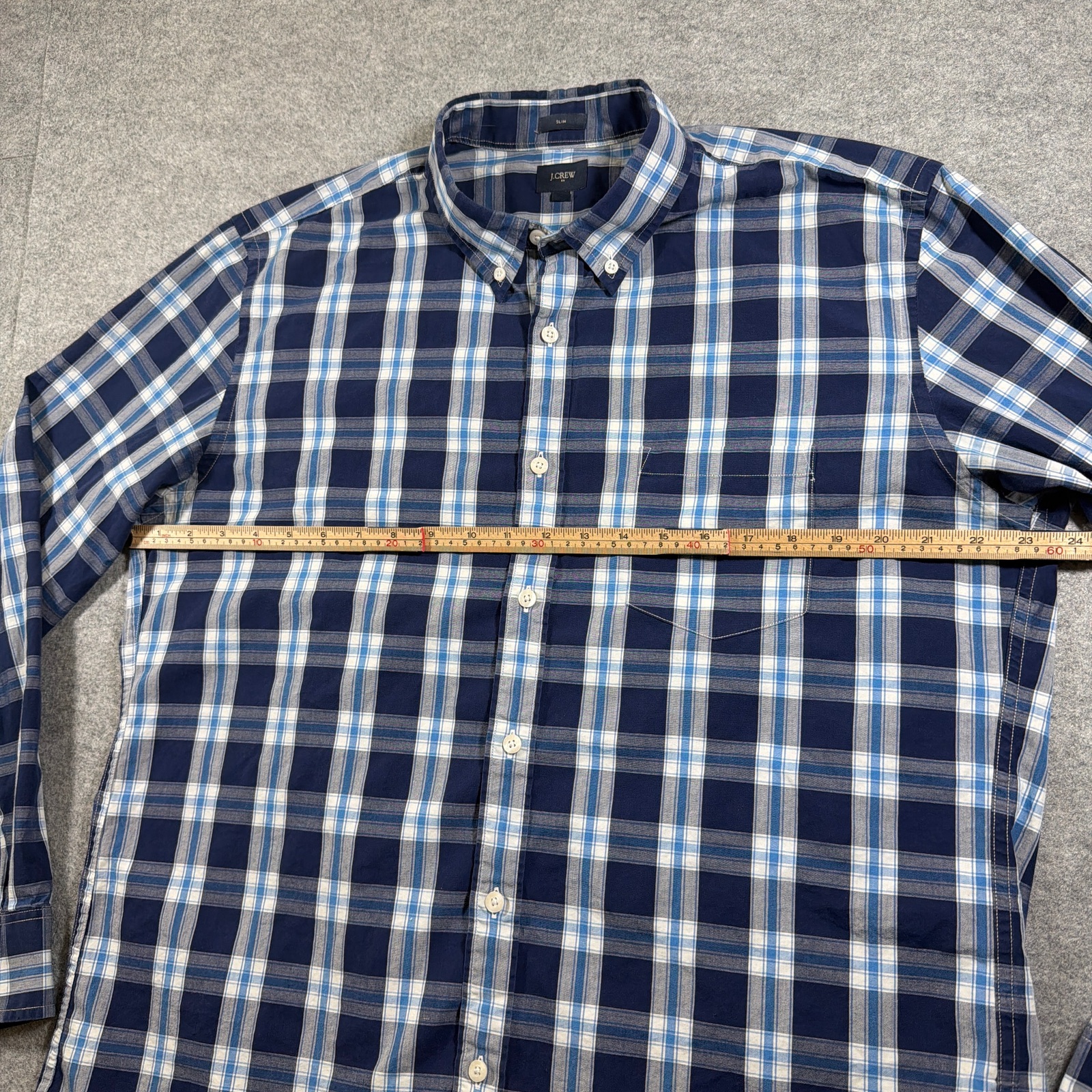J. Crew Button Down Shirt Mens XL Navy Blue Plaid Slim Fit Cotton Classic Preppy thumbnail 5