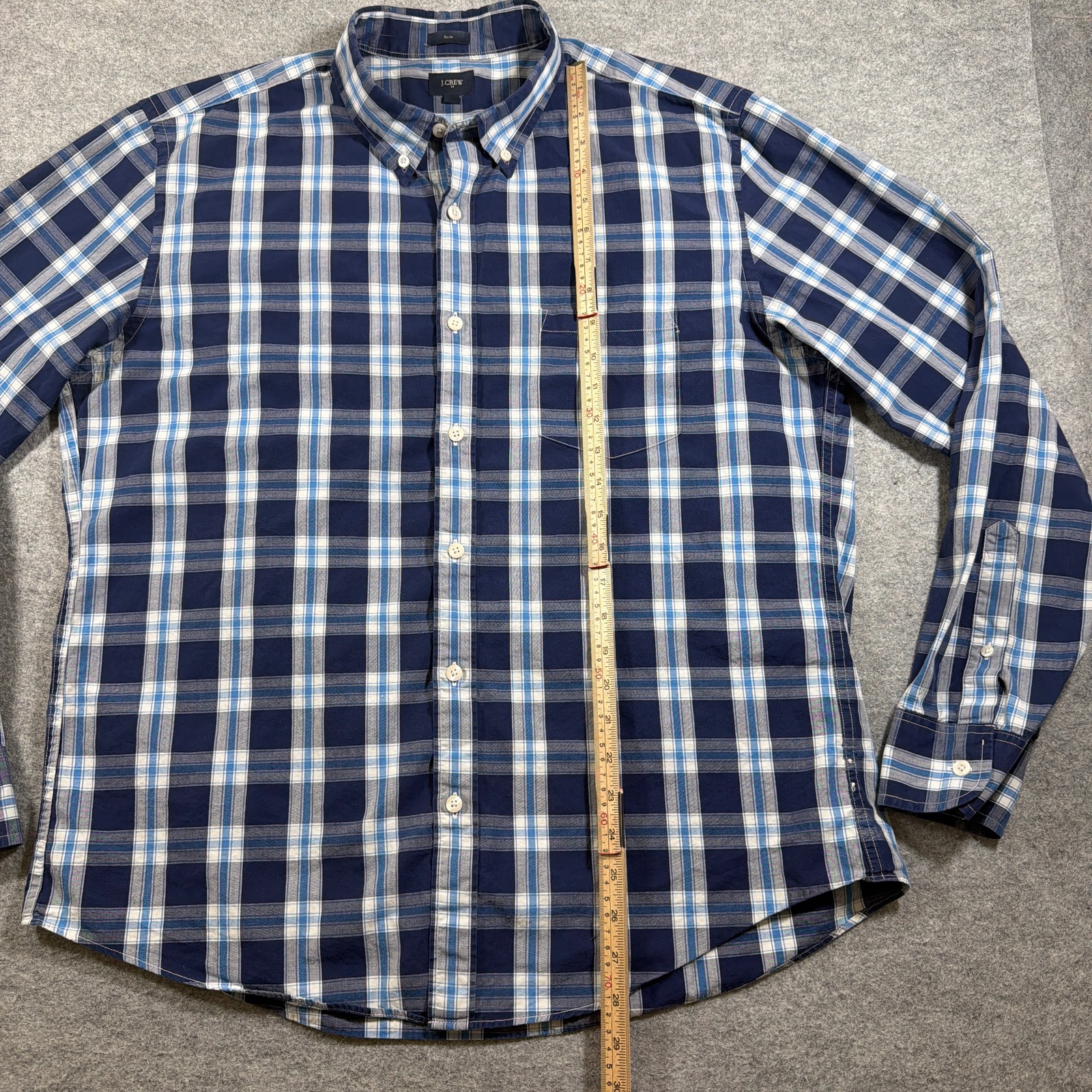 J. Crew Button Down Shirt Mens XL Navy Blue Plaid Slim Fit Cotton Classic Preppy thumbnail 6