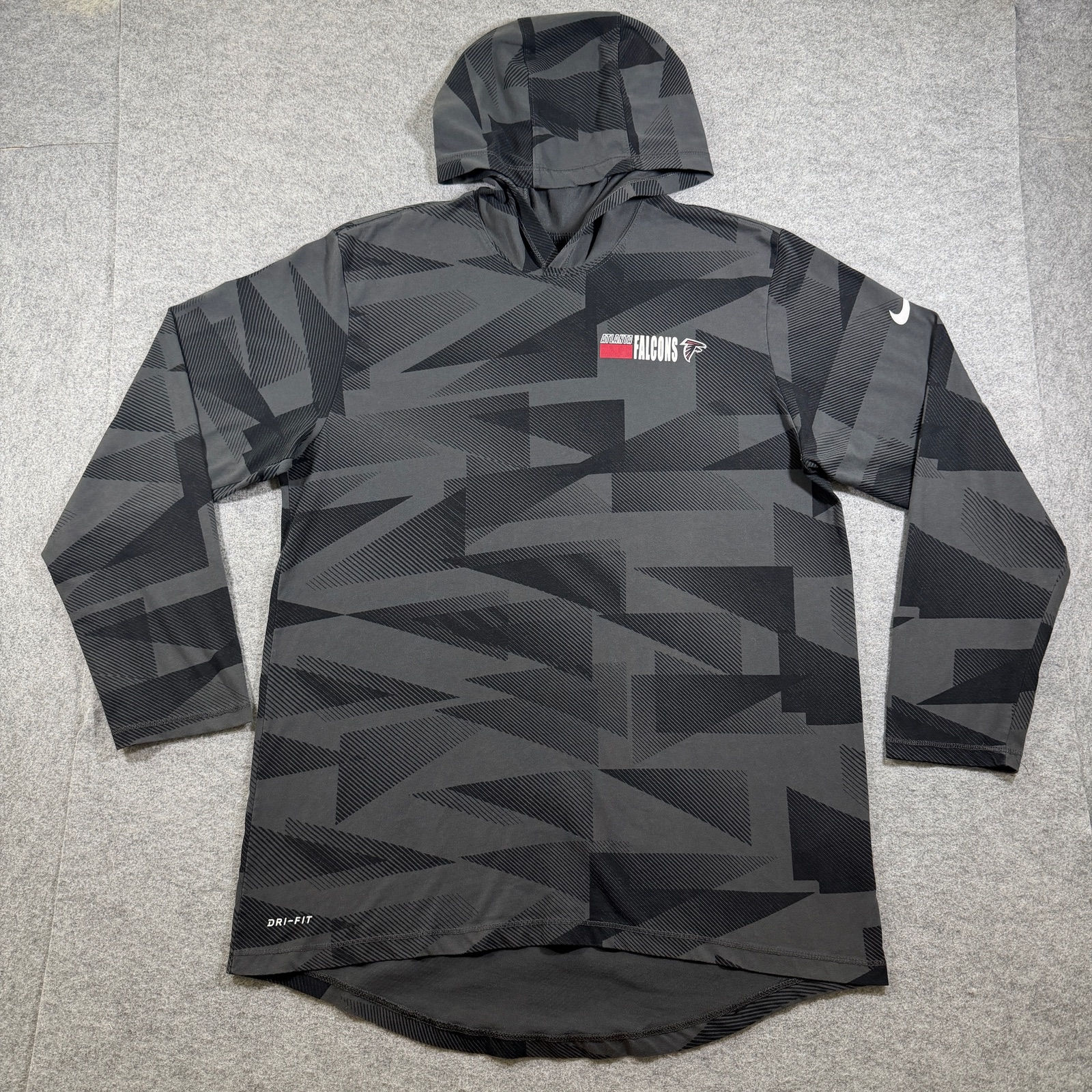 Nike Atlanta Falcons Hoodie Mens L Black Gray Camo Lightweight Dri-Fit Pullover