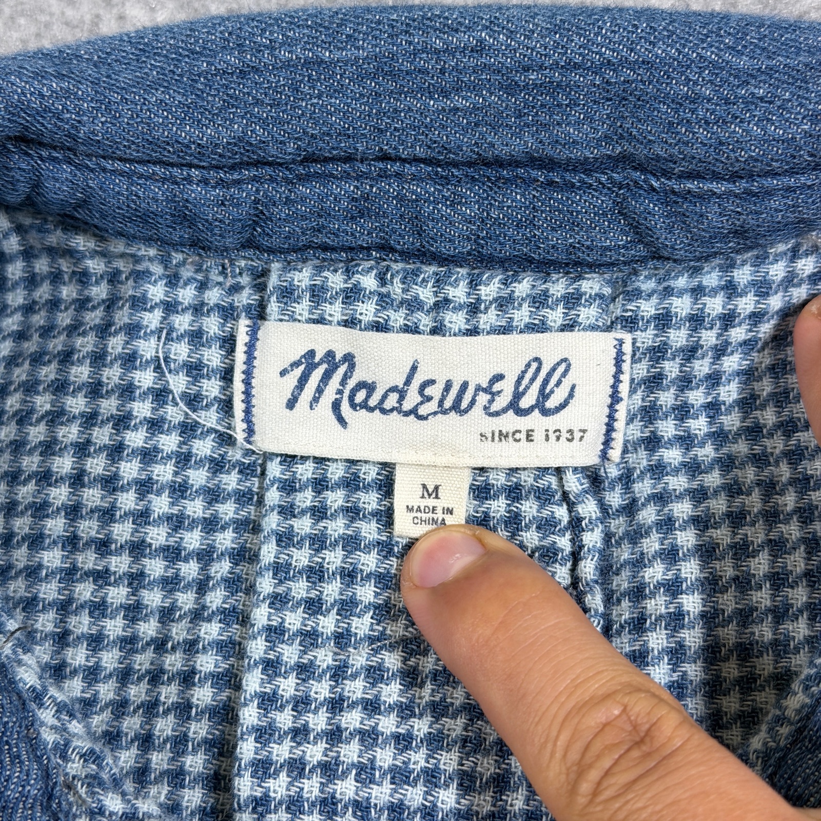 Madewell Popover Shirt Dress Womens M Denim Blue Plaid Collar Cotton Chambray thumbnail 3