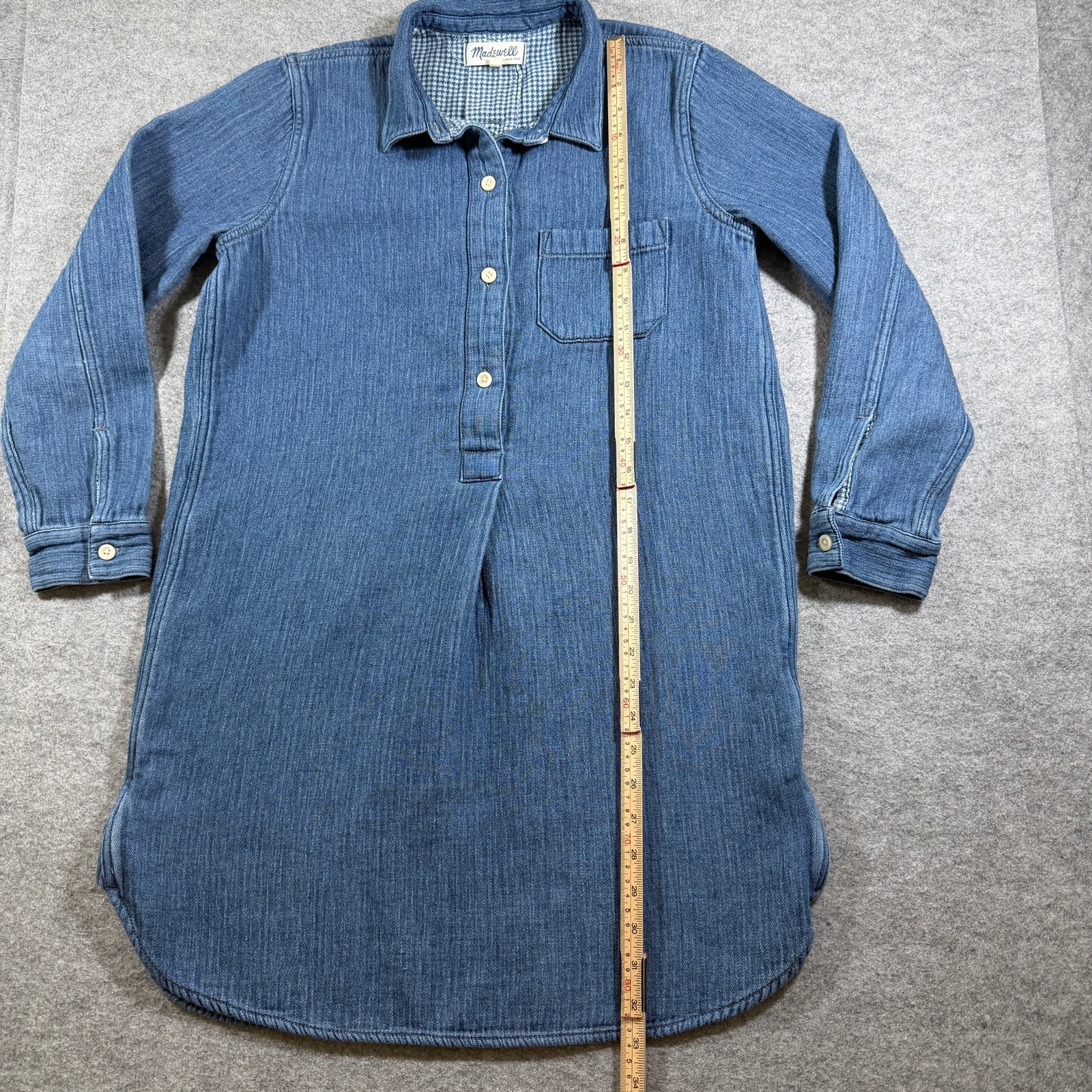 Madewell Popover Shirt Dress Womens M Denim Blue Plaid Collar Cotton Chambray thumbnail 5