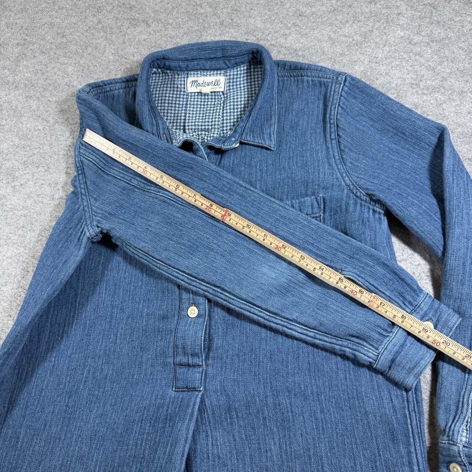 Madewell Popover Shirt Dress Womens M Denim Blue Plaid Collar Cotton Chambray thumbnail 7