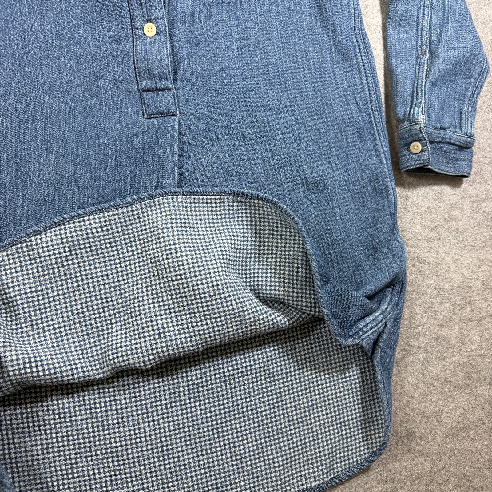 Madewell Popover Shirt Dress Womens M Denim Blue Plaid Collar Cotton Chambray thumbnail 9