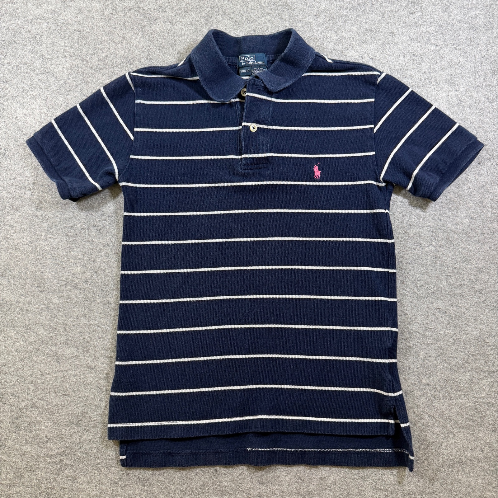 Vintage 90s Polo Ralph Lauren Polo Shirt Boys S 8/10 Navy Striped Pony Cotton