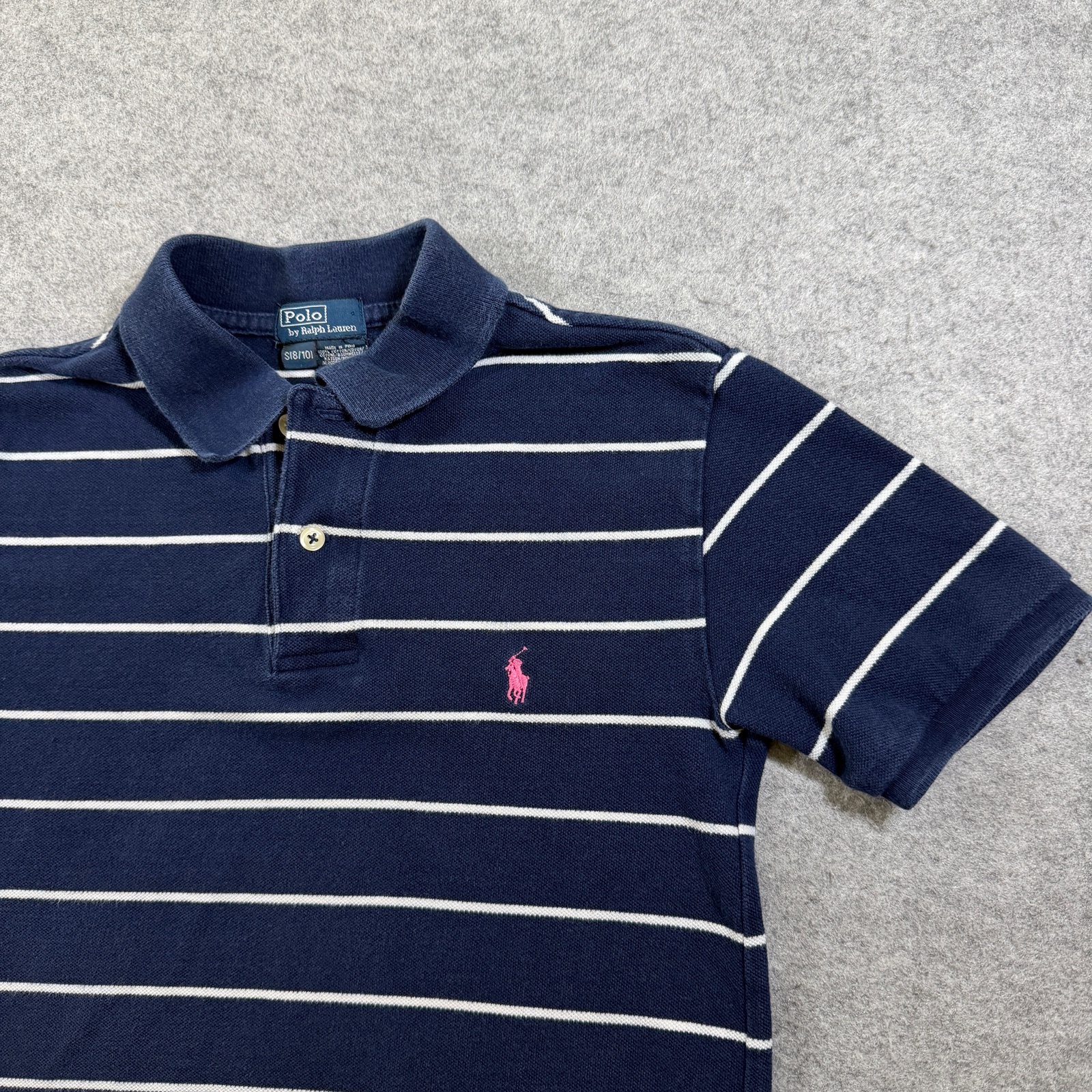 Vintage 90s Polo Ralph Lauren Polo Shirt Boys S 8/10 Navy Striped Pony Cotton thumbnail 5