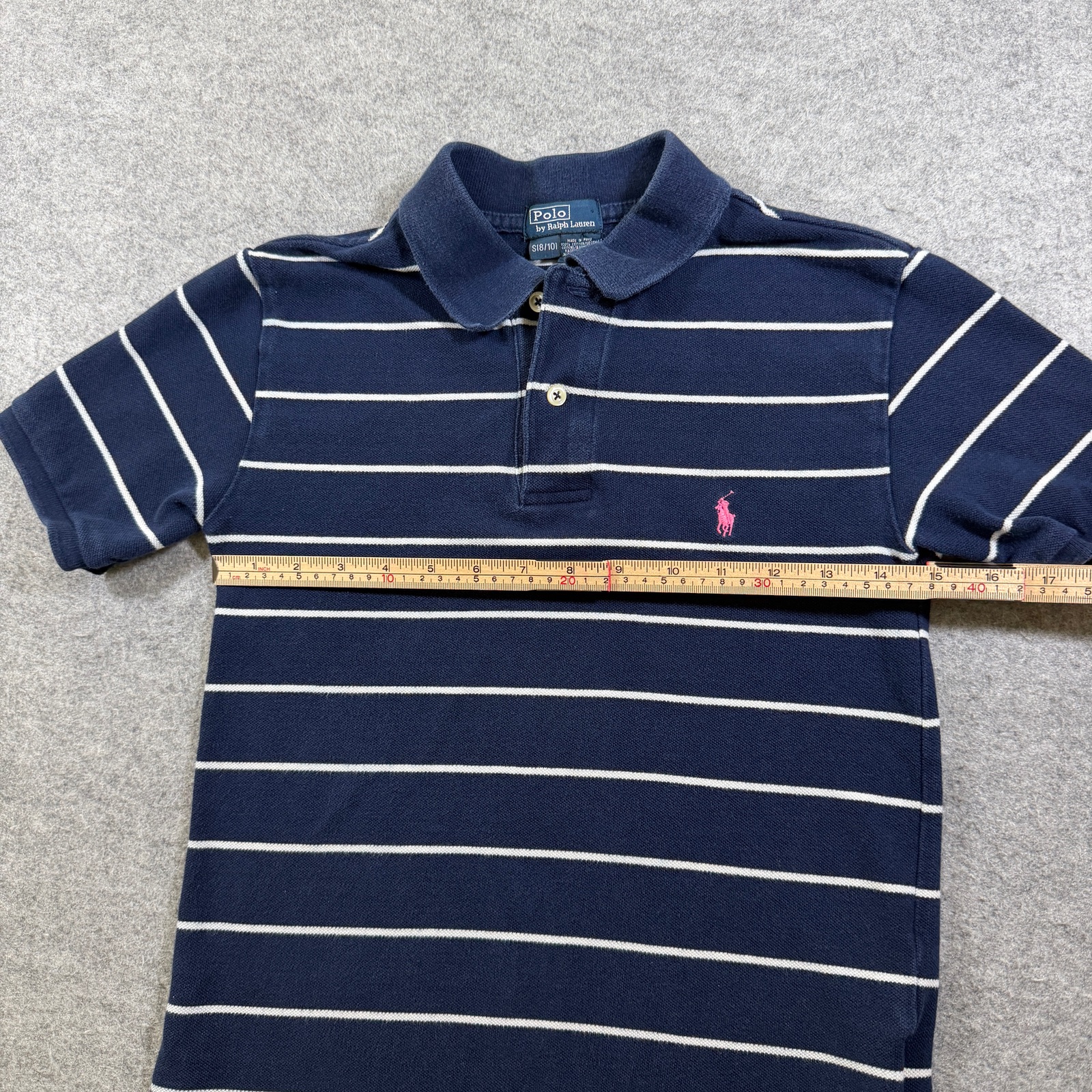 Vintage 90s Polo Ralph Lauren Polo Shirt Boys S 8/10 Navy Striped Pony Cotton thumbnail 7