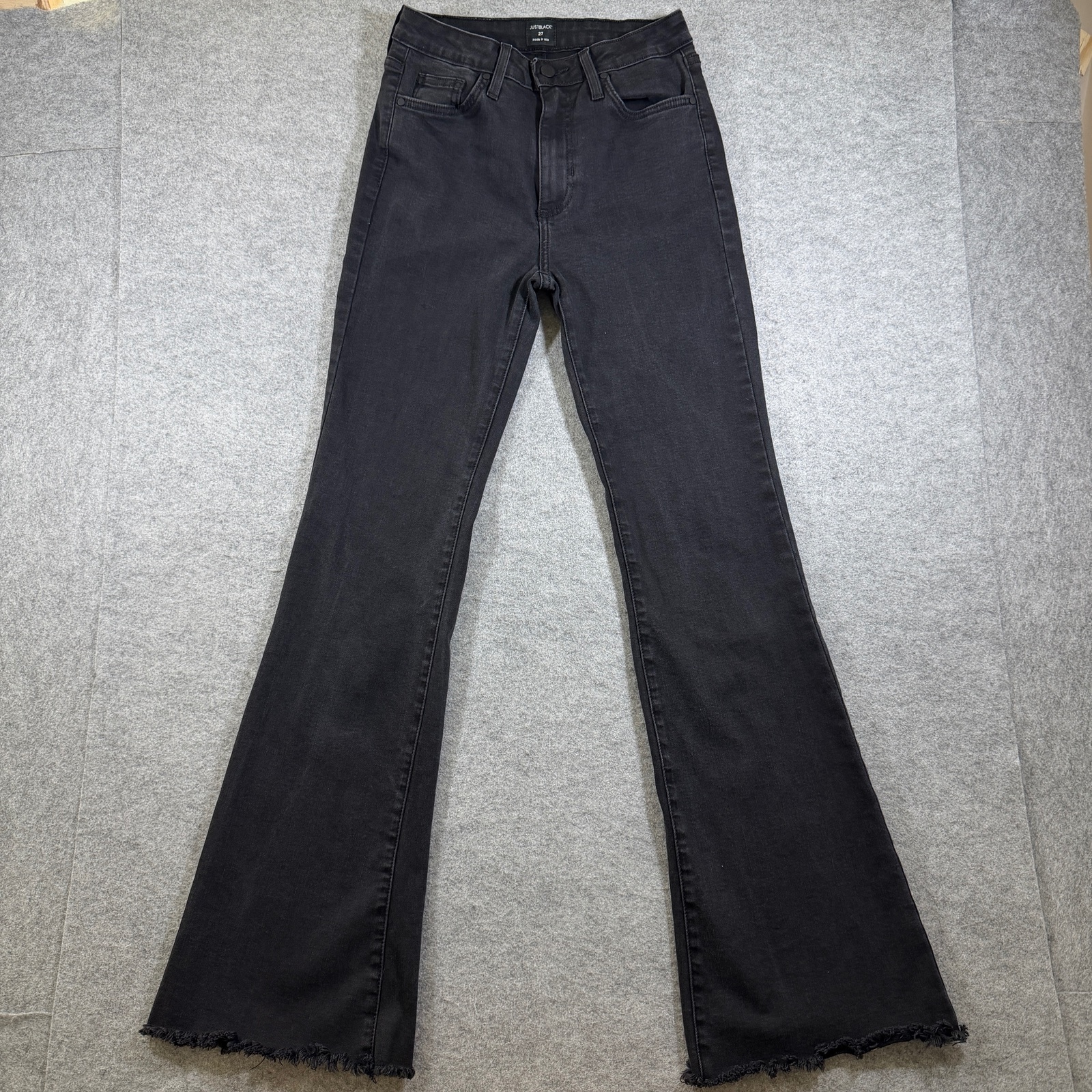 Just Black Jeans Womens 27 Black High Rise Flare Raw Frayed Hem Stretch Denim