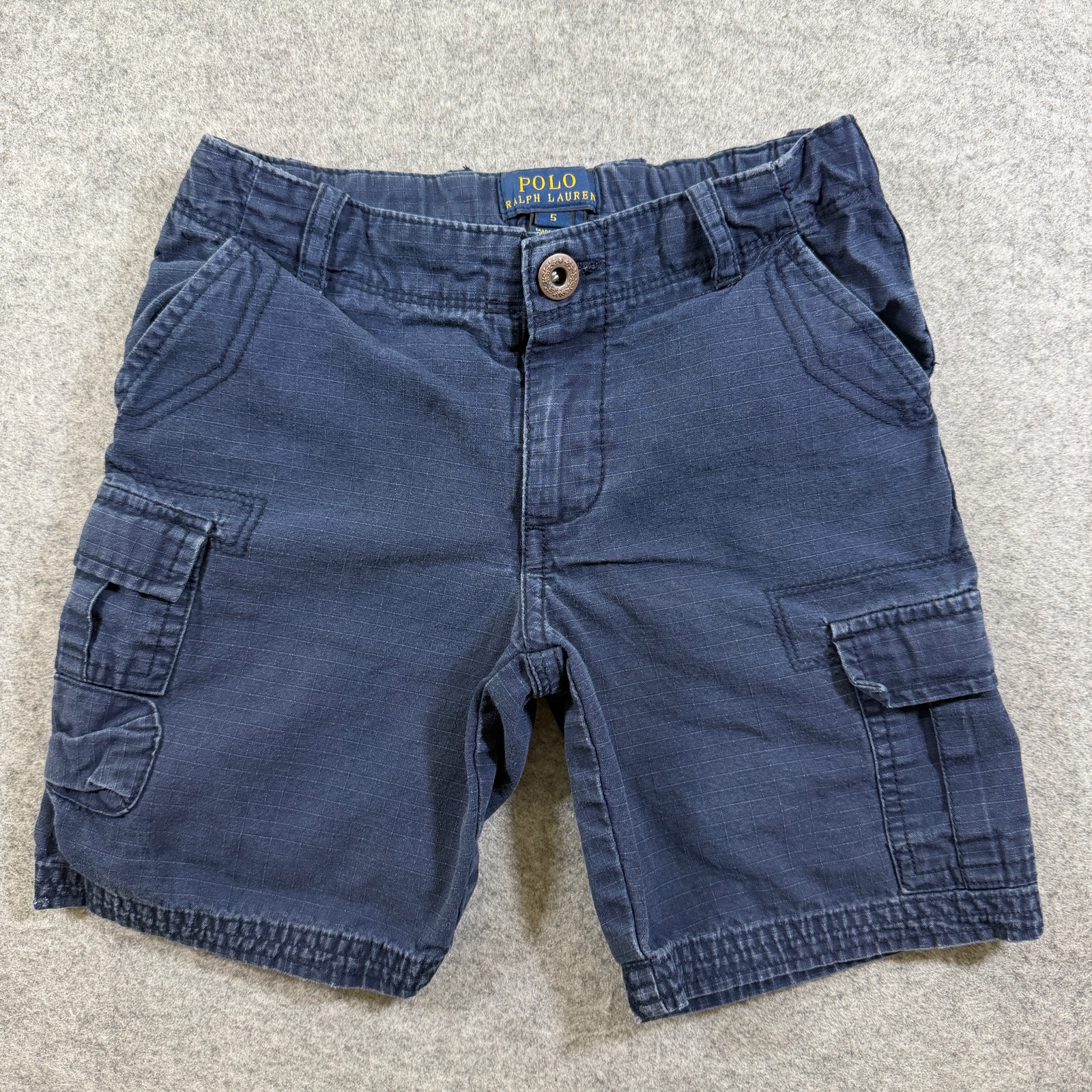 Polo Ralph Lauren Cargo Shorts Boys 5 Navy Blue Cotton Flap Pockets Casual