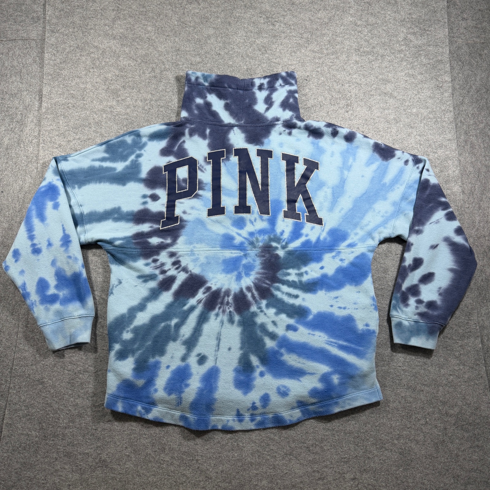 PINK Victorias Secret Sweatshirt Womens S Blue Tie Dye Mock Neck Drawstring Boxy
