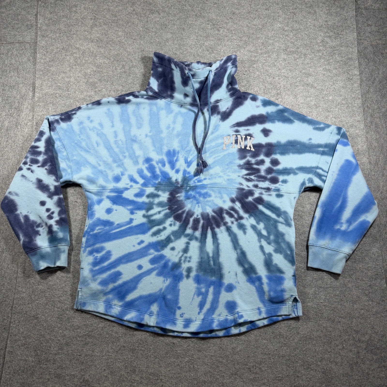 PINK Victorias Secret Sweatshirt Womens S Blue Tie Dye Mock Neck Drawstring Boxy thumbnail 2