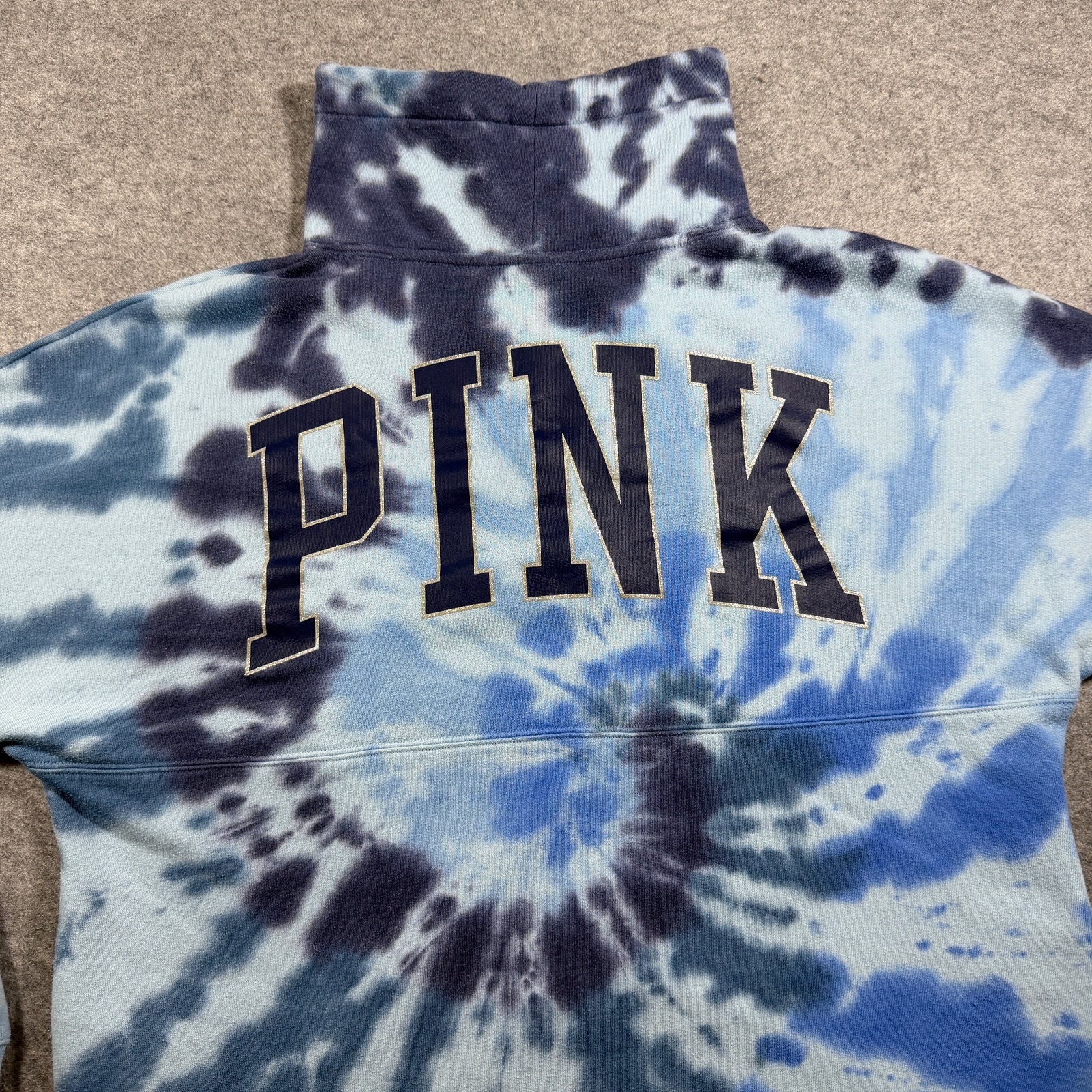 PINK Victorias Secret Sweatshirt Womens S Blue Tie Dye Mock Neck Drawstring Boxy thumbnail 4