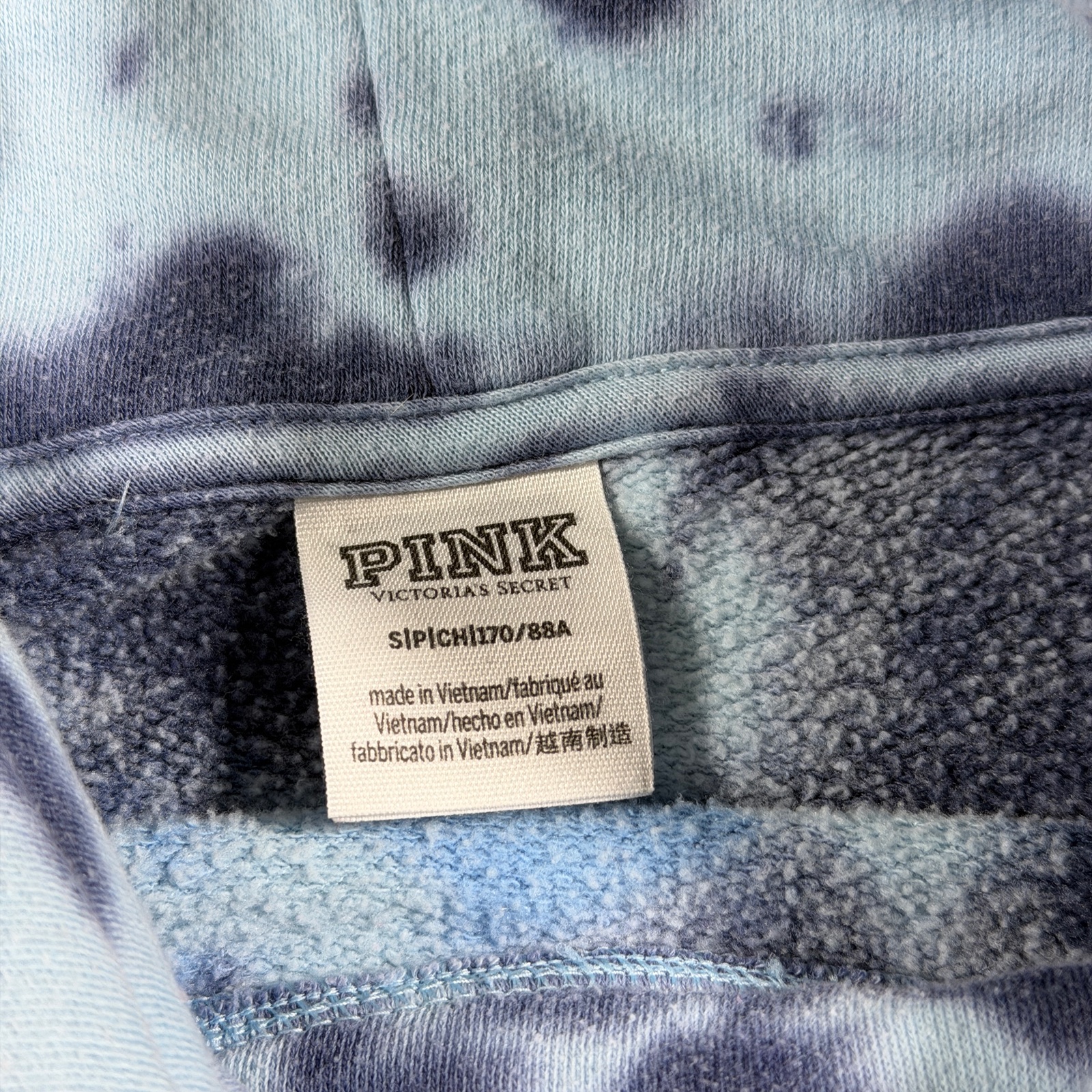 PINK Victorias Secret Sweatshirt Womens S Blue Tie Dye Mock Neck Drawstring Boxy thumbnail 5