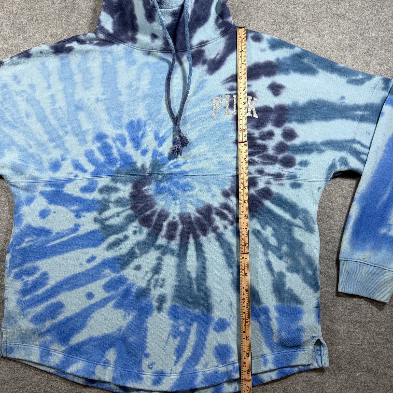 PINK Victorias Secret Sweatshirt Womens S Blue Tie Dye Mock Neck Drawstring Boxy thumbnail 6