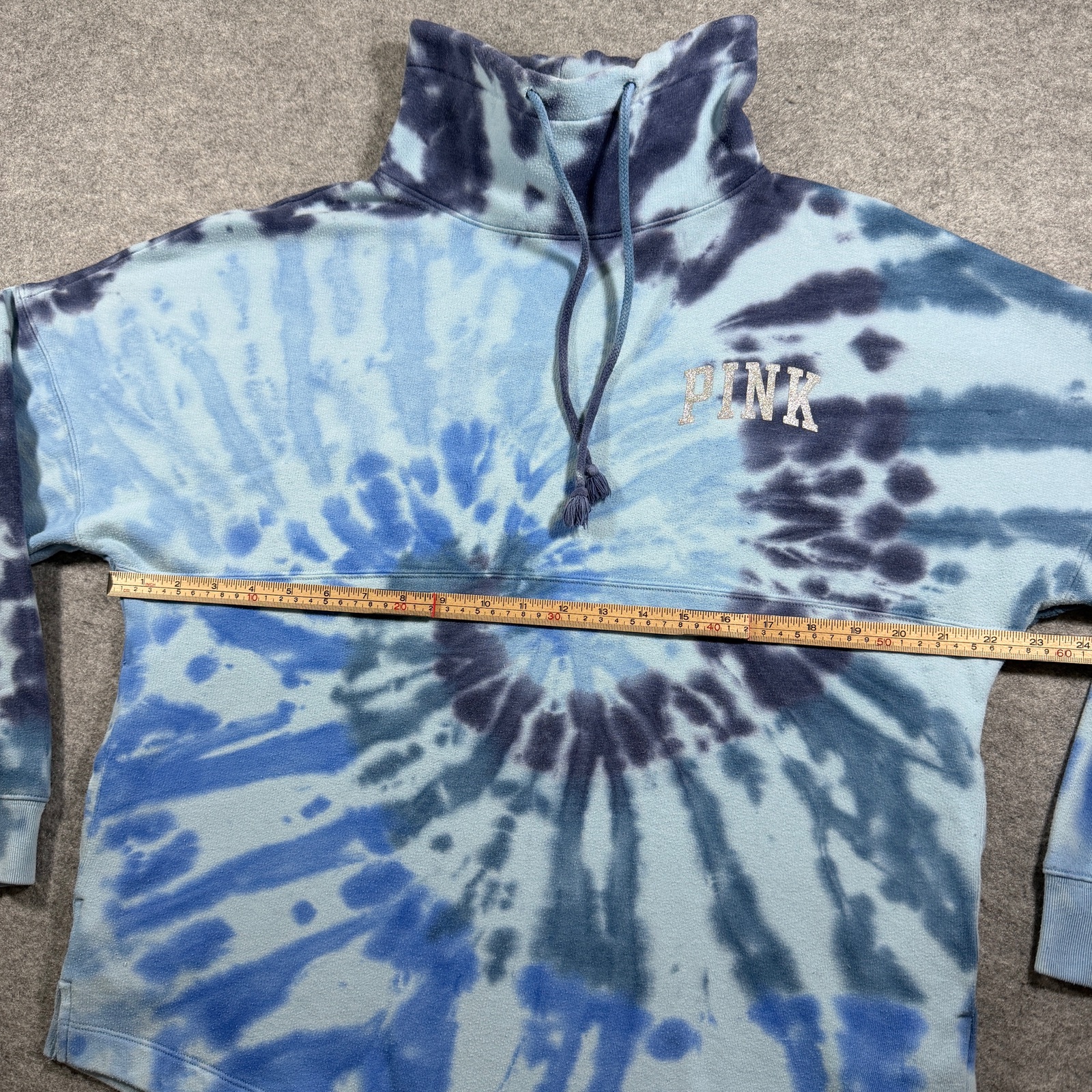 PINK Victorias Secret Sweatshirt Womens S Blue Tie Dye Mock Neck Drawstring Boxy thumbnail 7