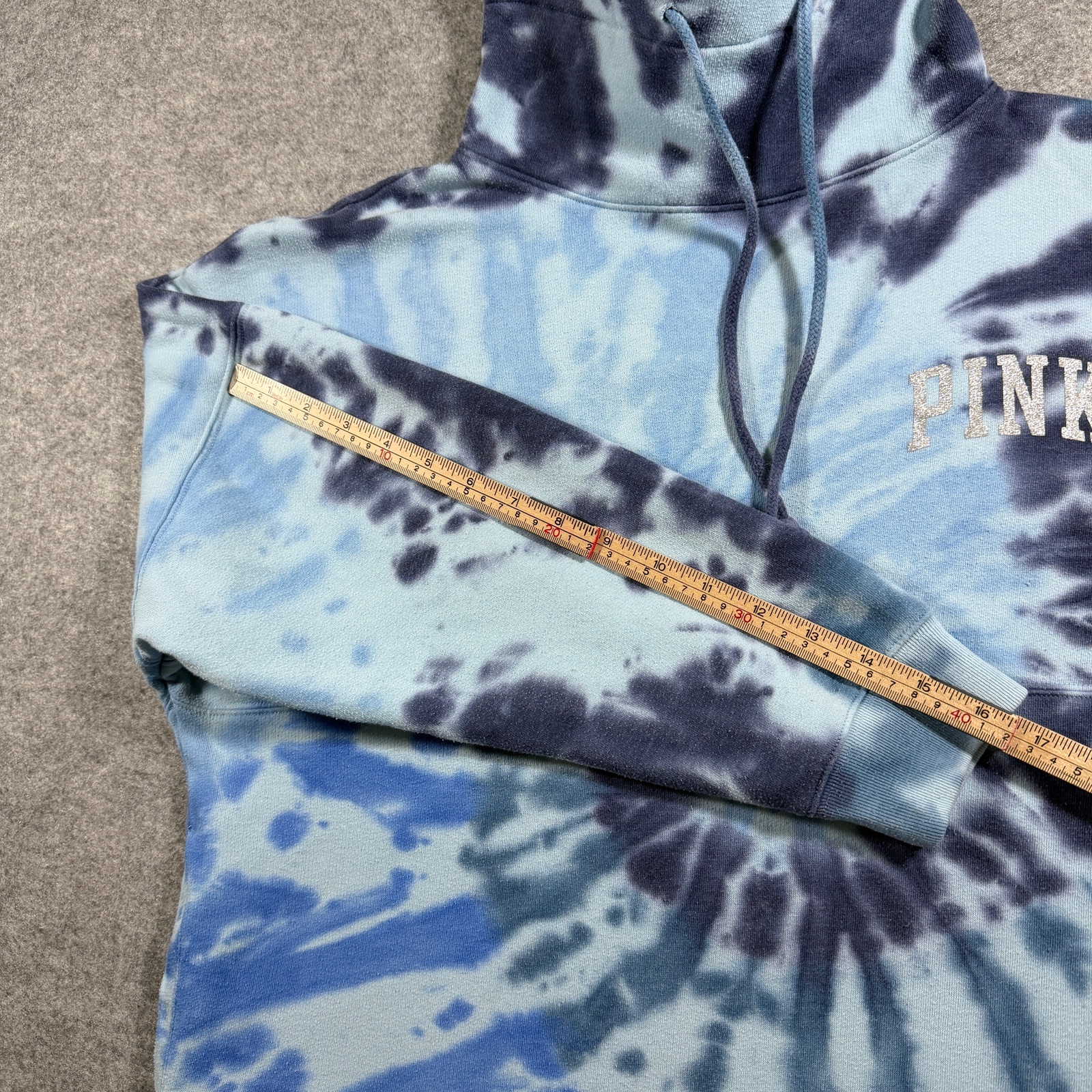PINK Victorias Secret Sweatshirt Womens S Blue Tie Dye Mock Neck Drawstring Boxy thumbnail 8