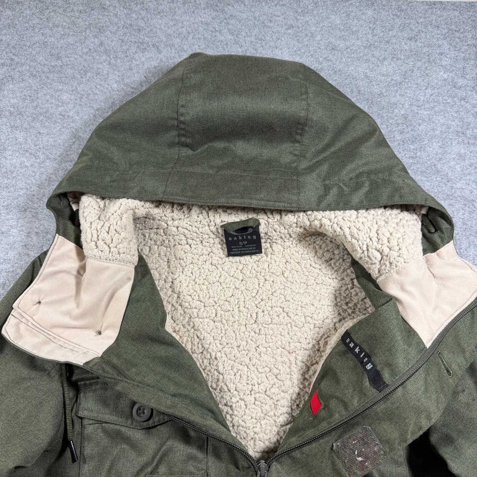 Oakley Field Jacket Mens S/P Olive Green Hooded Faux Fur Trim Military Sherpa thumbnail 4
