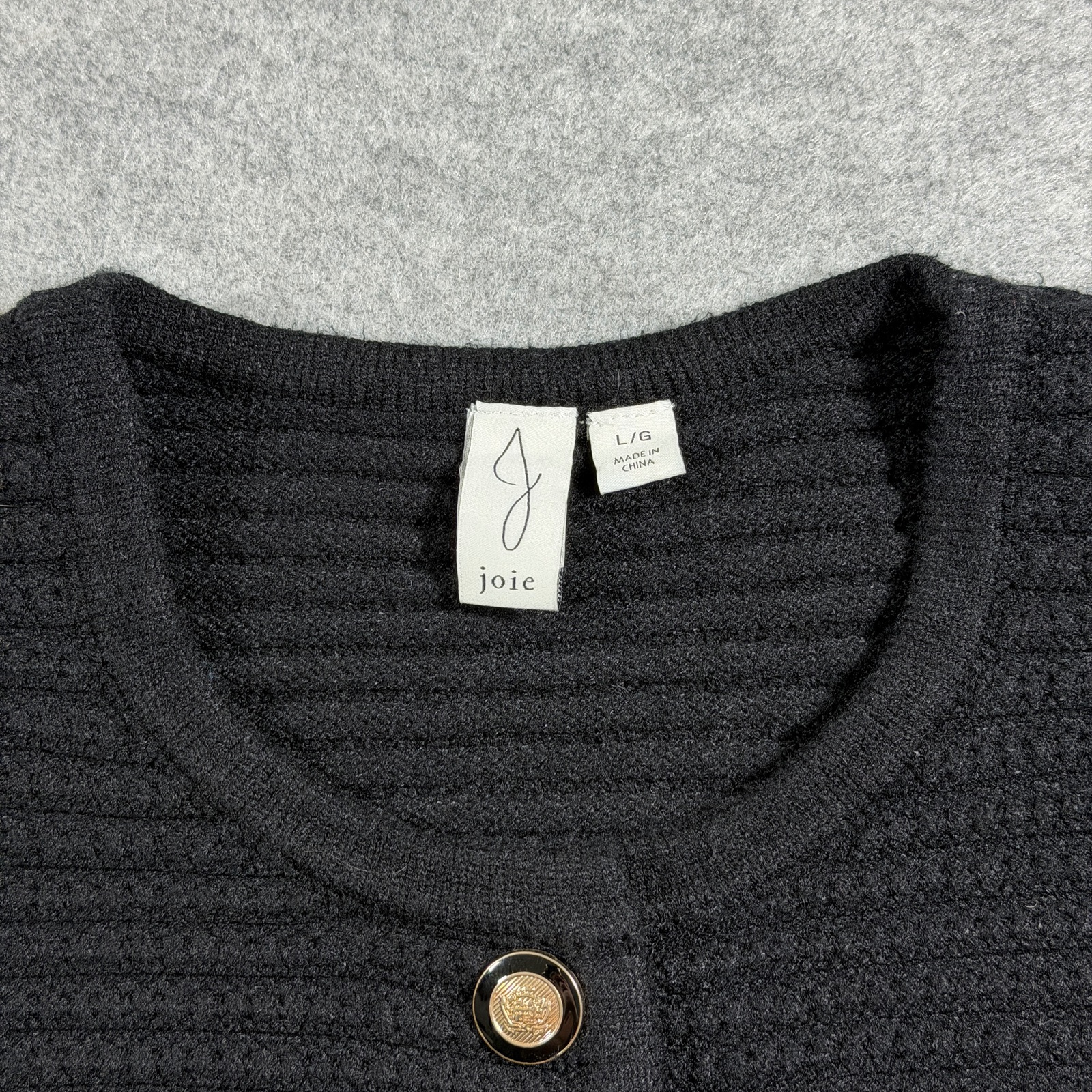 Joie Cardigan Sweater Womens L Black Ribbed Knit Crop Boxy Gold Button Preppy thumbnail 3