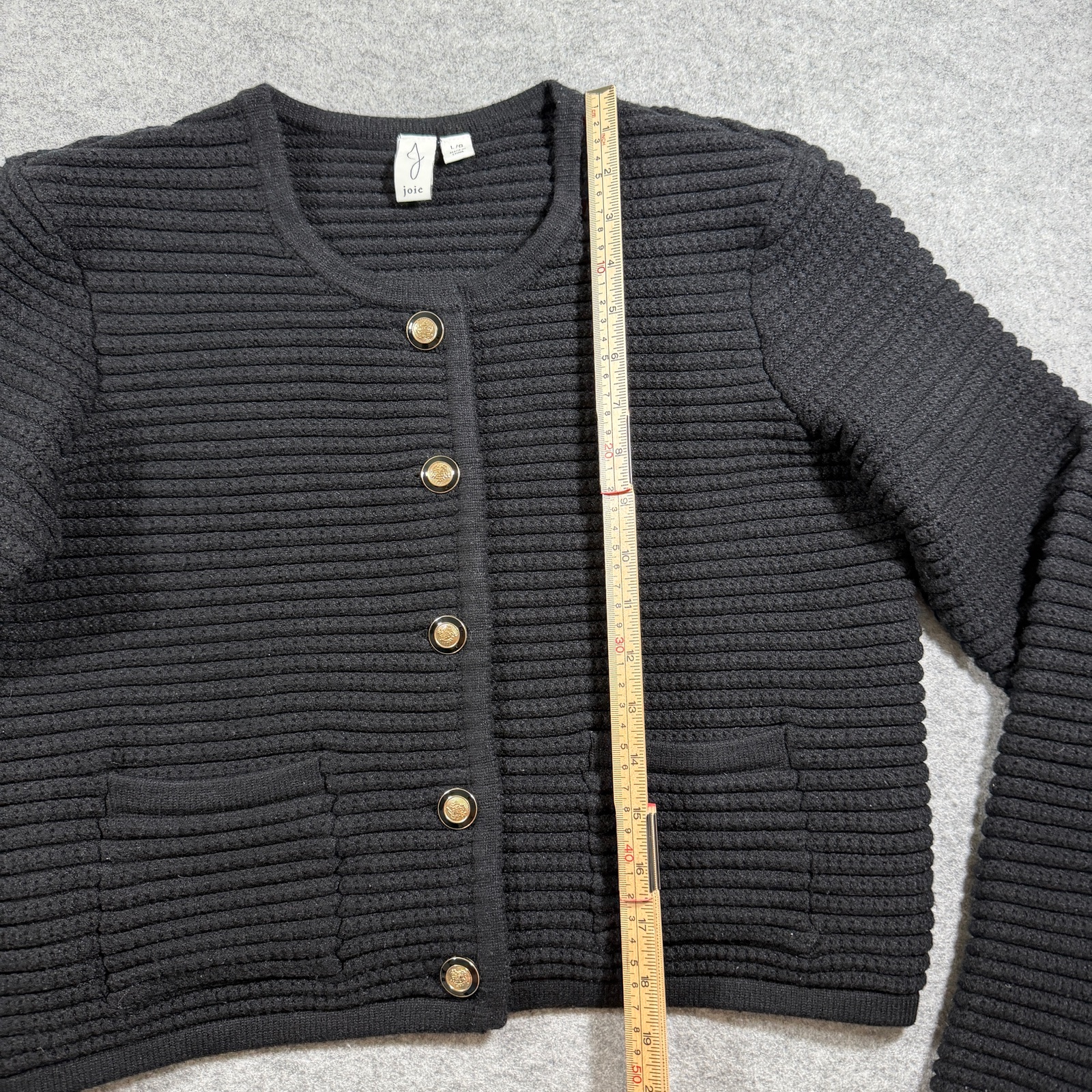 Joie Cardigan Sweater Womens L Black Ribbed Knit Crop Boxy Gold Button Preppy thumbnail 6