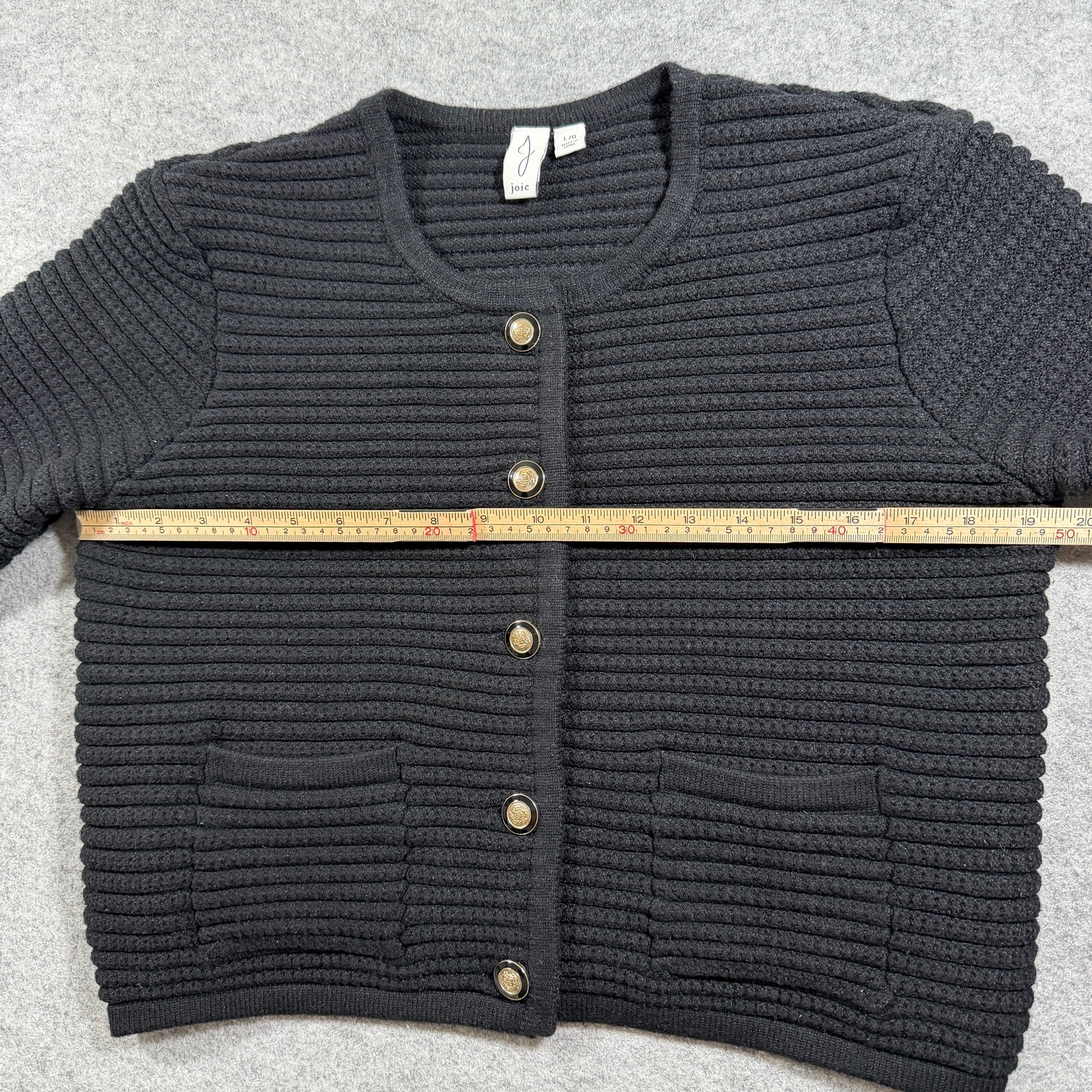 Joie Cardigan Sweater Womens L Black Ribbed Knit Crop Boxy Gold Button Preppy thumbnail 7