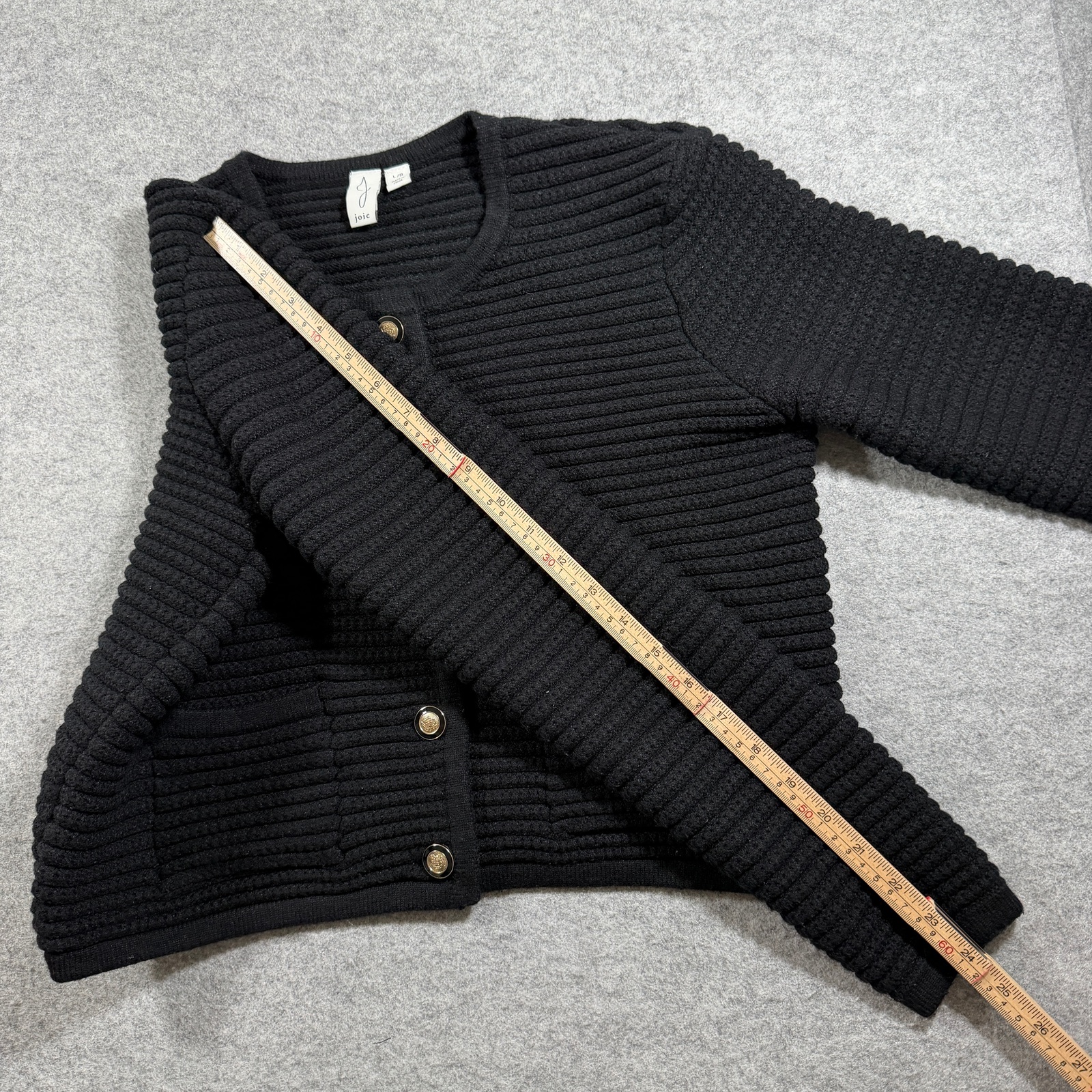 Joie Cardigan Sweater Womens L Black Ribbed Knit Crop Boxy Gold Button Preppy thumbnail 8