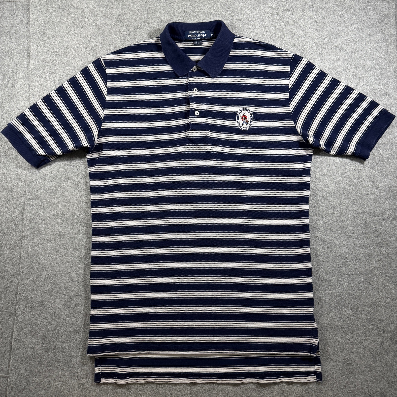 Vintage Polo Ralph Lauren Golf Polo Mens M Navy Striped 1999 US Open Pinehurst