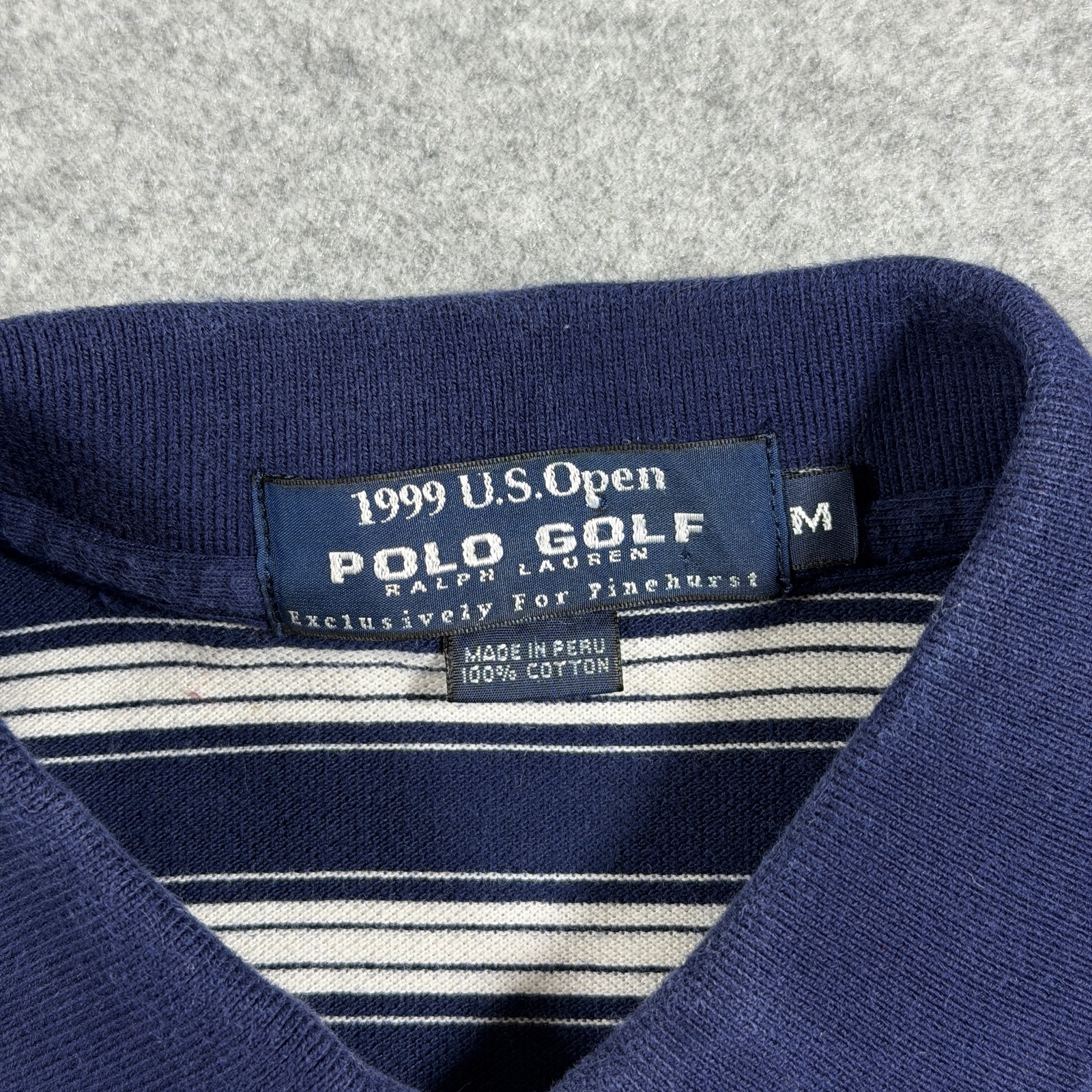 Vintage Polo Ralph Lauren Golf Polo Mens M Navy Striped 1999 US Open Pinehurst thumbnail 3