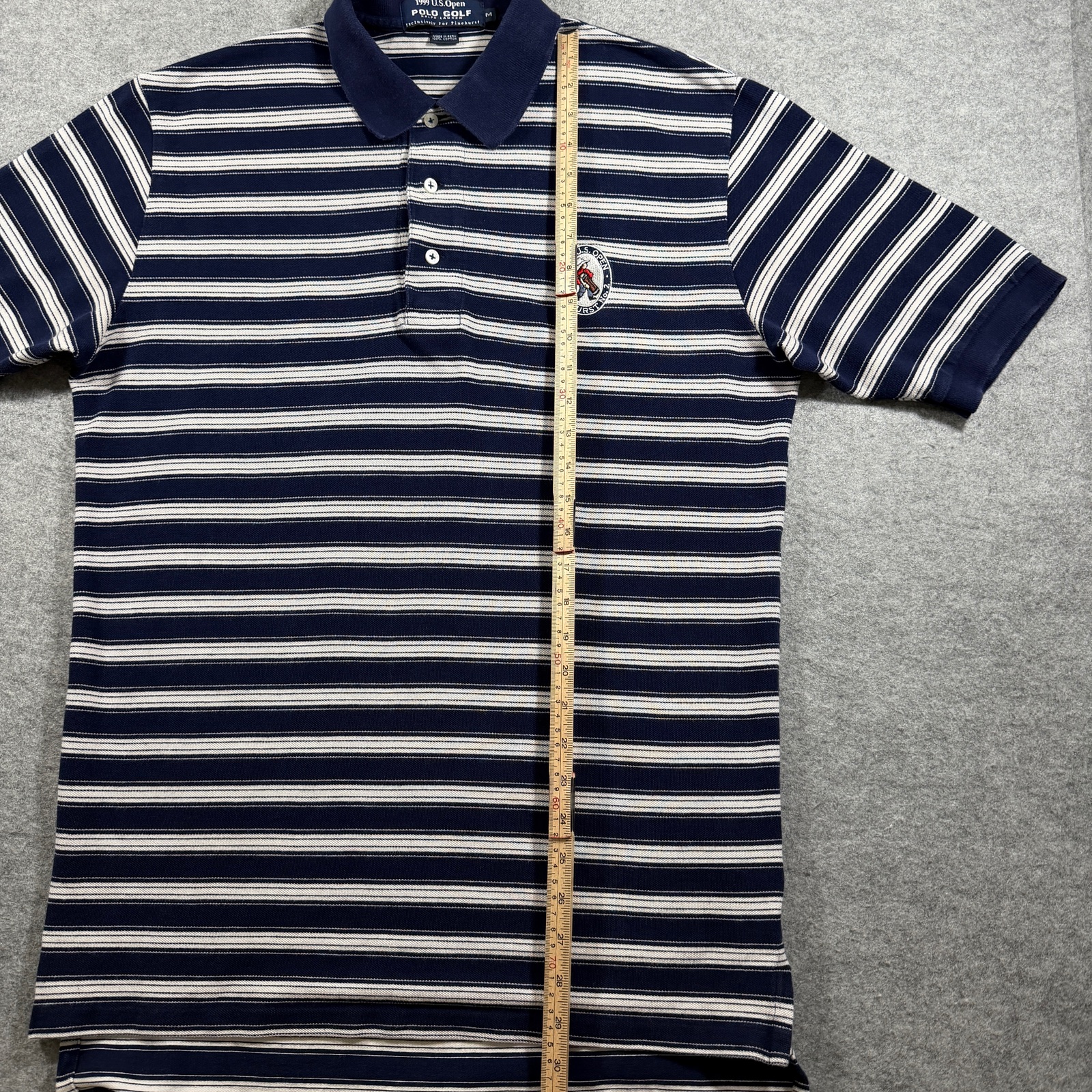Vintage Polo Ralph Lauren Golf Polo Mens M Navy Striped 1999 US Open Pinehurst thumbnail 6