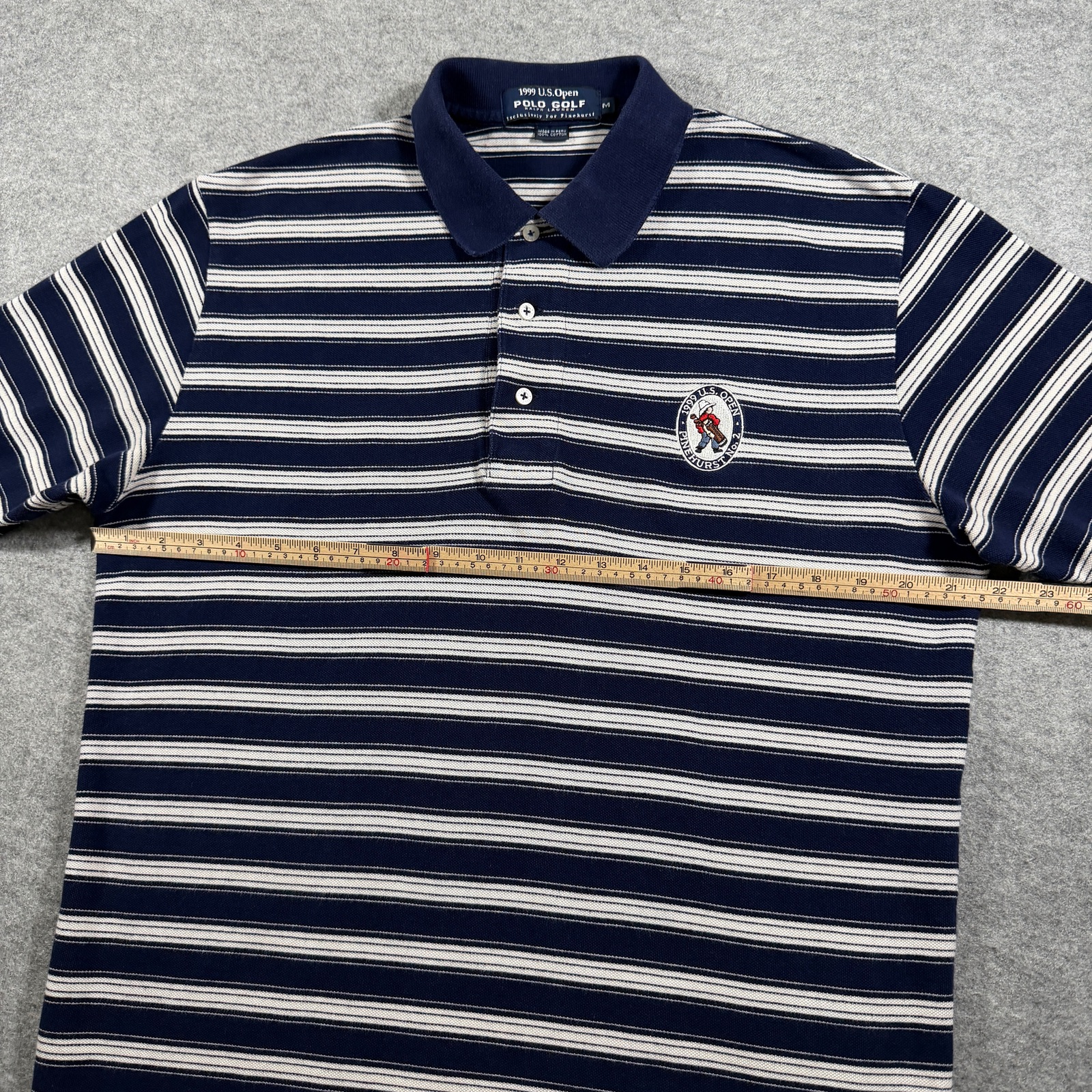 Vintage Polo Ralph Lauren Golf Polo Mens M Navy Striped 1999 US Open Pinehurst thumbnail 7