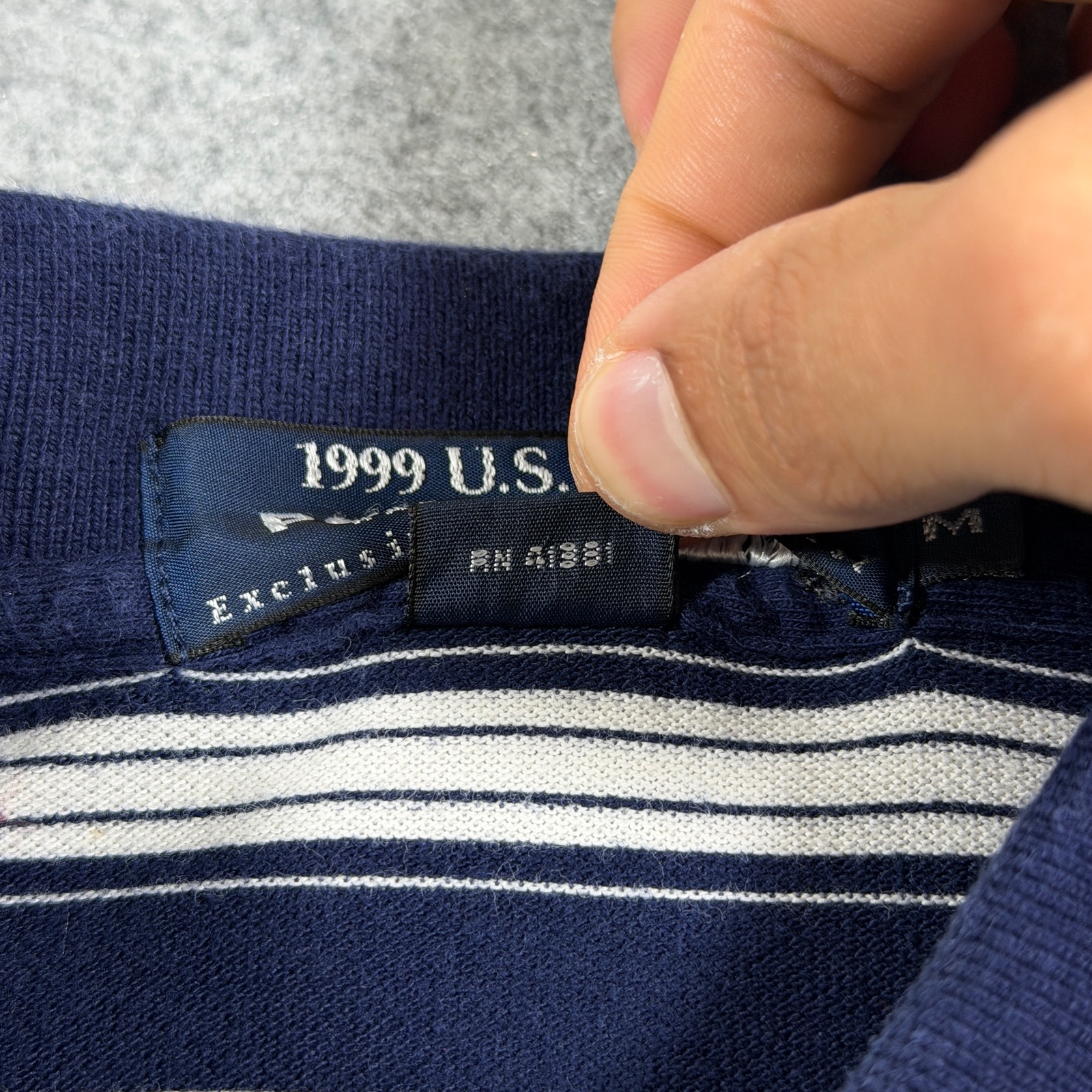 Vintage Polo Ralph Lauren Golf Polo Mens M Navy Striped 1999 US Open Pinehurst thumbnail 9