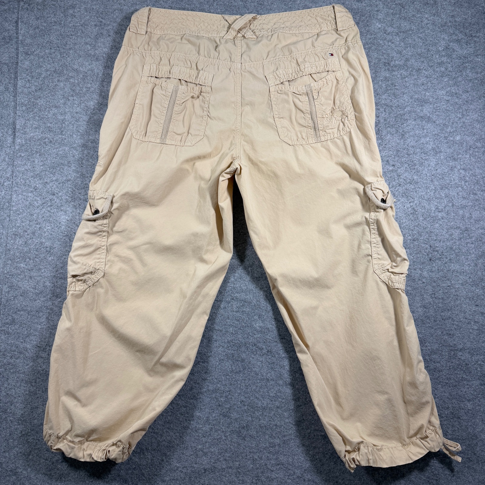 VTG Tommy Hilfiger Cargo Capri Pants Womens 12 Khaki Cotton Cropped Embroidered thumbnail 2