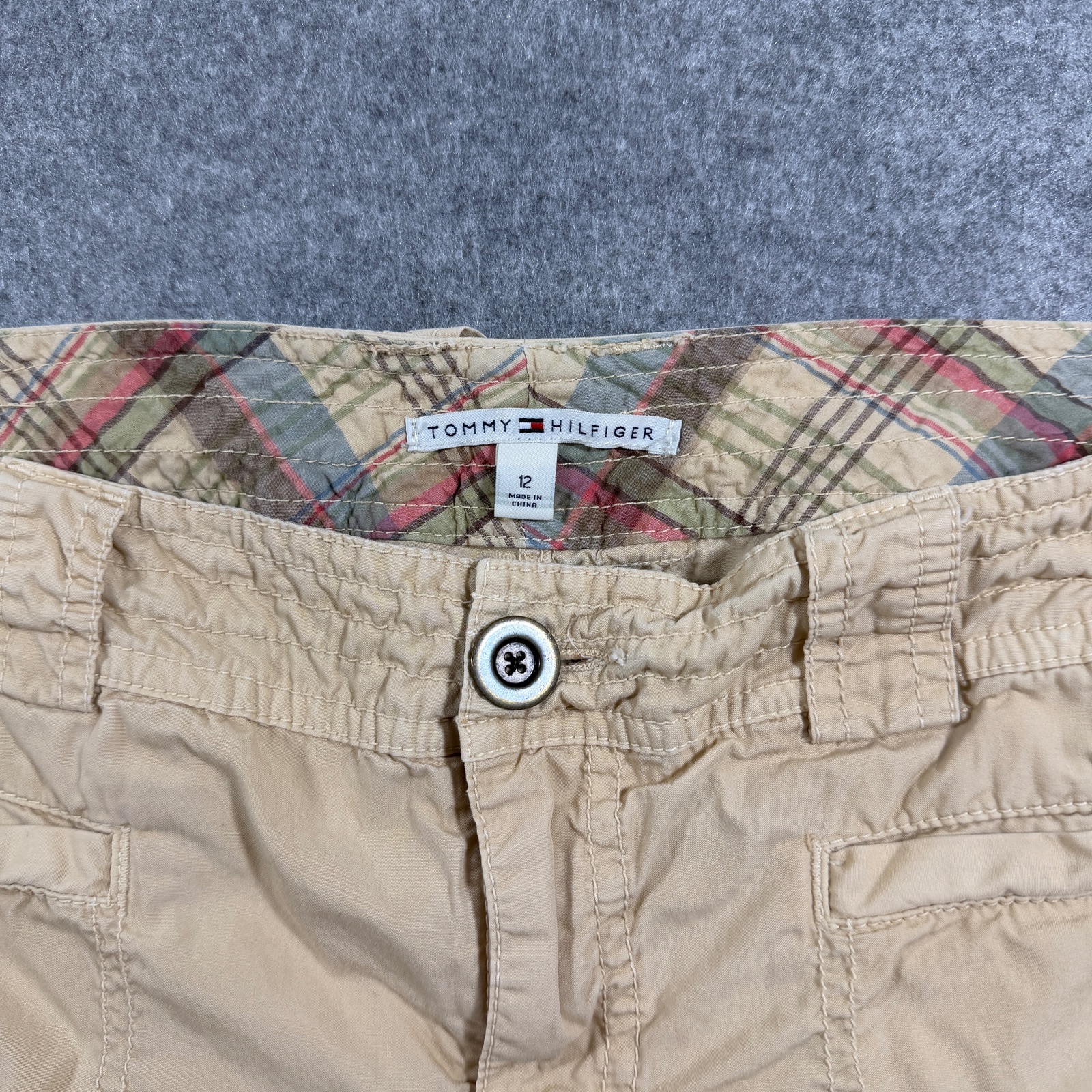 VTG Tommy Hilfiger Cargo Capri Pants Womens 12 Khaki Cotton Cropped Embroidered thumbnail 5