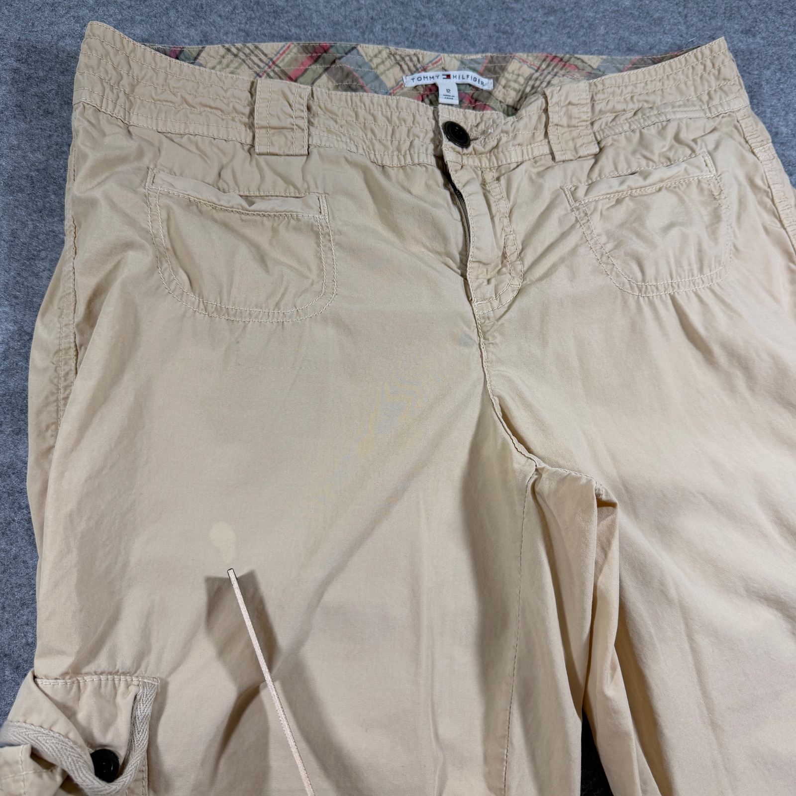 VTG Tommy Hilfiger Cargo Capri Pants Womens 12 Khaki Cotton Cropped Embroidered thumbnail 6
