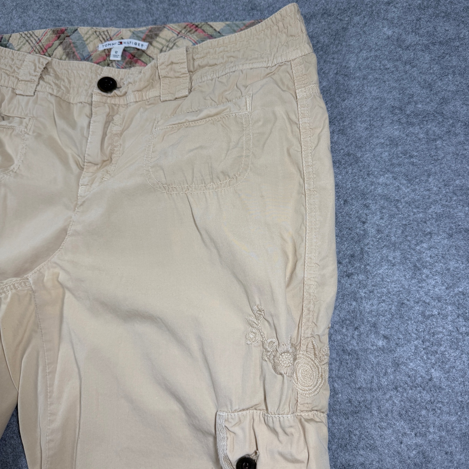 VTG Tommy Hilfiger Cargo Capri Pants Womens 12 Khaki Cotton Cropped Embroidered thumbnail 11