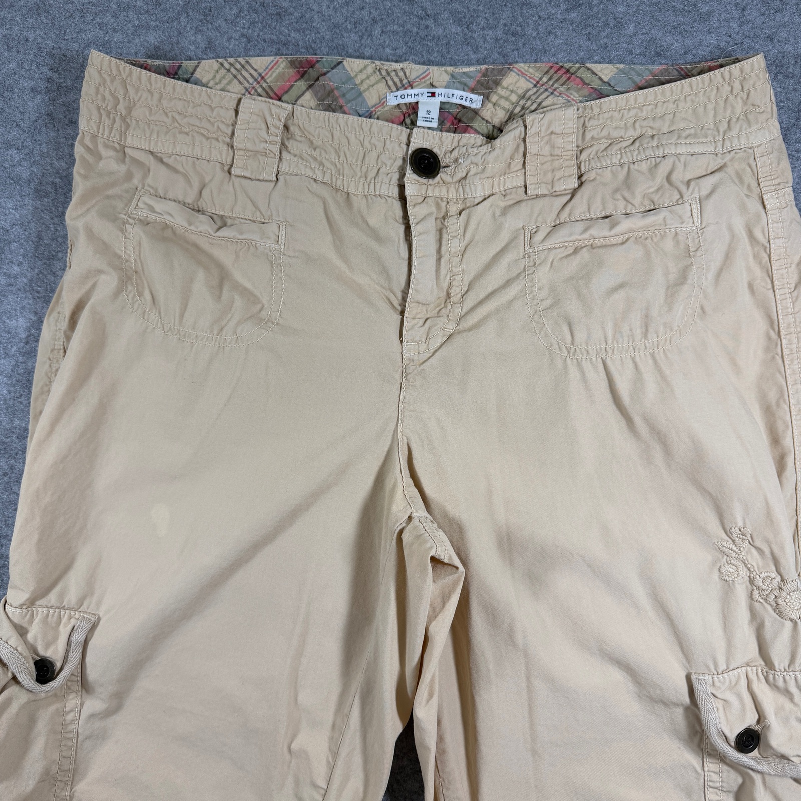 VTG Tommy Hilfiger Cargo Capri Pants Womens 12 Khaki Cotton Cropped Embroidered thumbnail 12