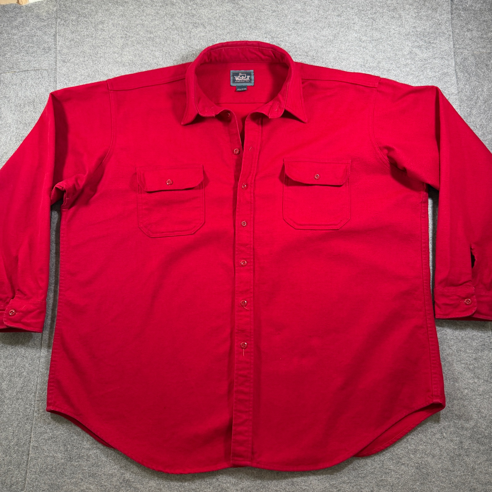 Vintage Woolrich Chamois Shirt Mens 3XL Red Button Up USA Made 80s 90s Pockets