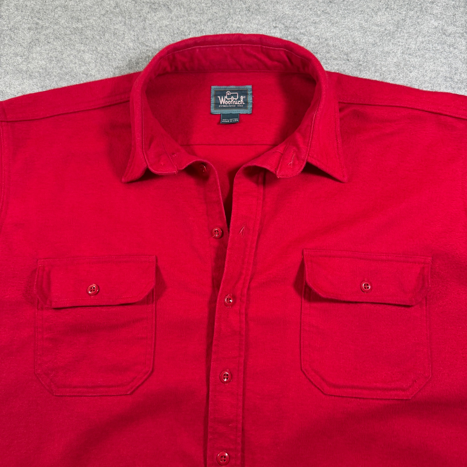 Vintage Woolrich Chamois Shirt Mens 3XL Red Button Up USA Made 80s 90s Pockets thumbnail 3