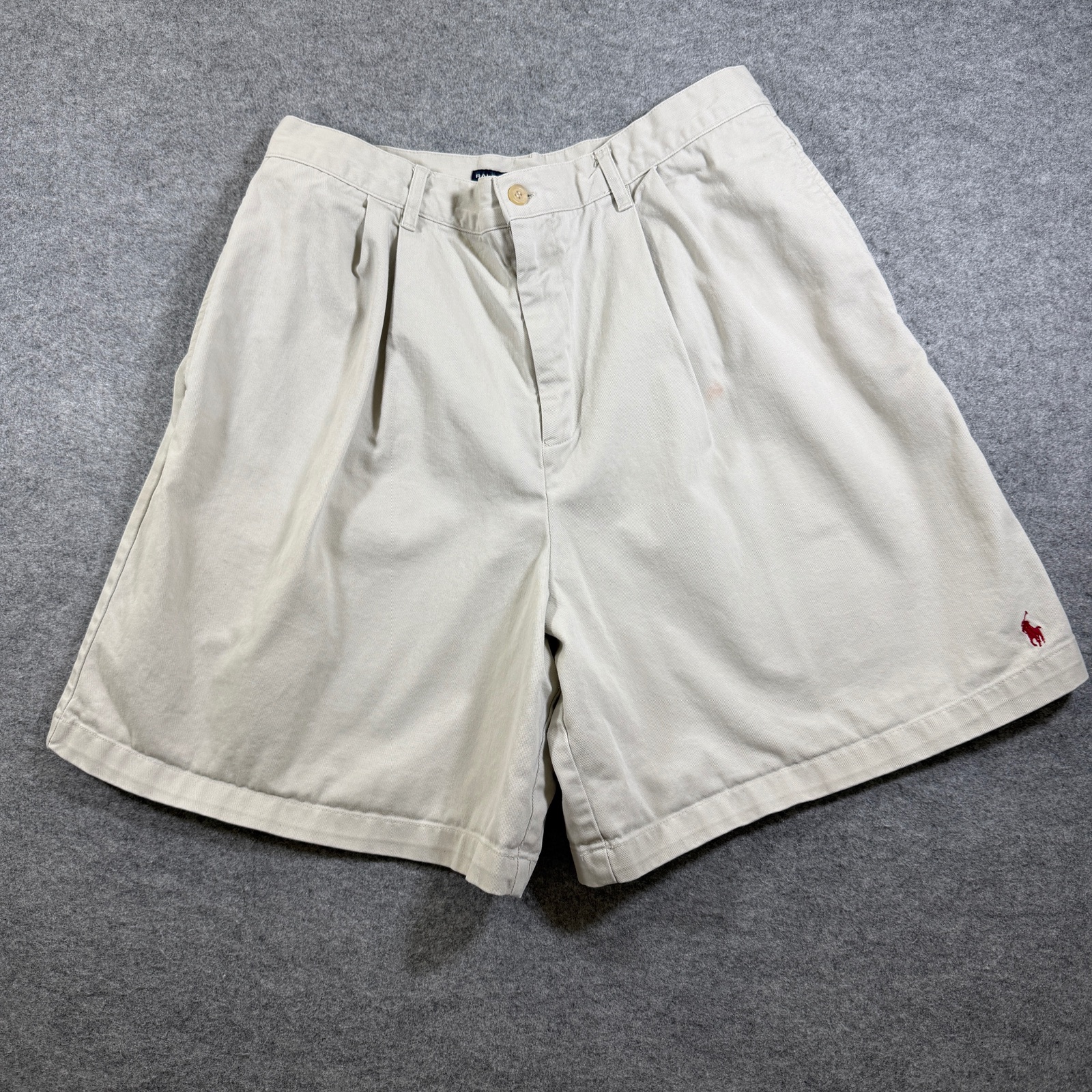 Vintage Ralph Lauren Sport Chino Shorts Mens 14 Khaki Pleated Front Pony Logo
