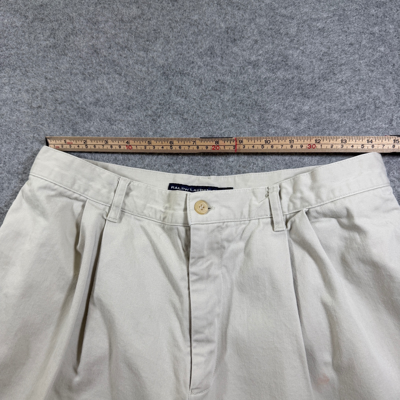 Vintage Ralph Lauren Sport Chino Shorts Mens 14 Khaki Pleated Front Pony Logo thumbnail 6