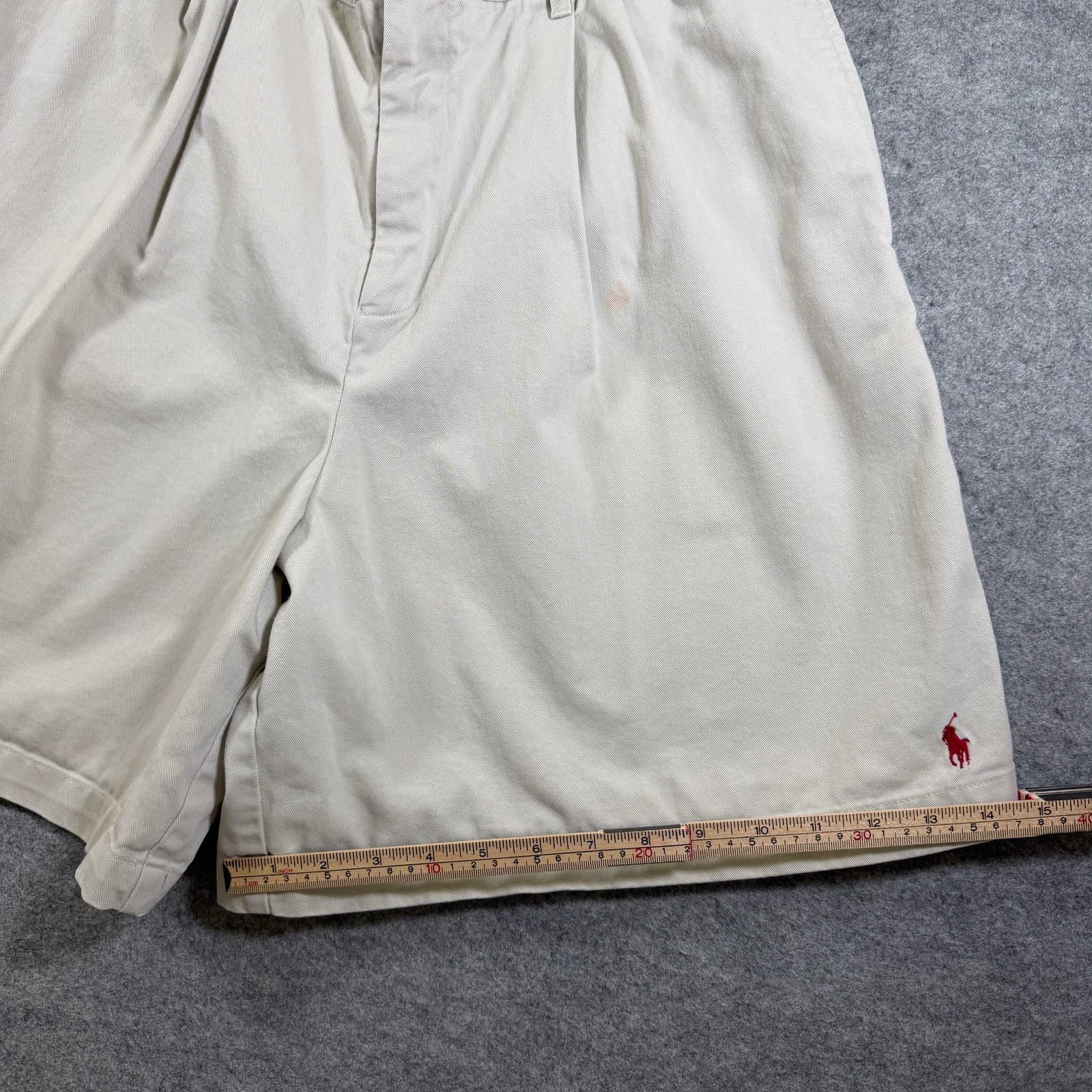 Vintage Ralph Lauren Sport Chino Shorts Mens 14 Khaki Pleated Front Pony Logo thumbnail 8