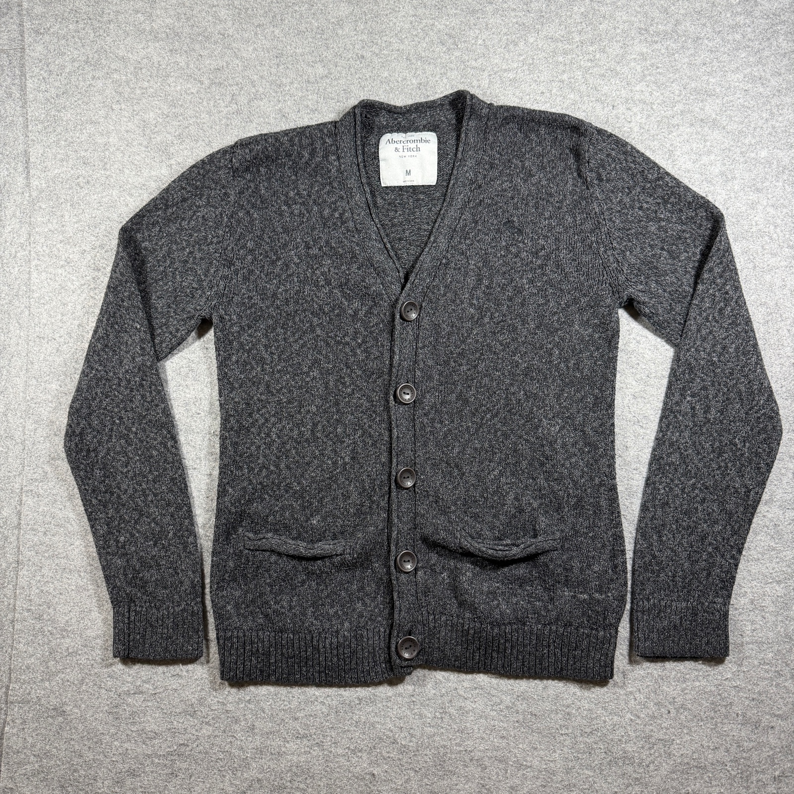 Abercrombie & Fitch Cardigan Sweater Mens M Charcoal Gray Button Front Preppy