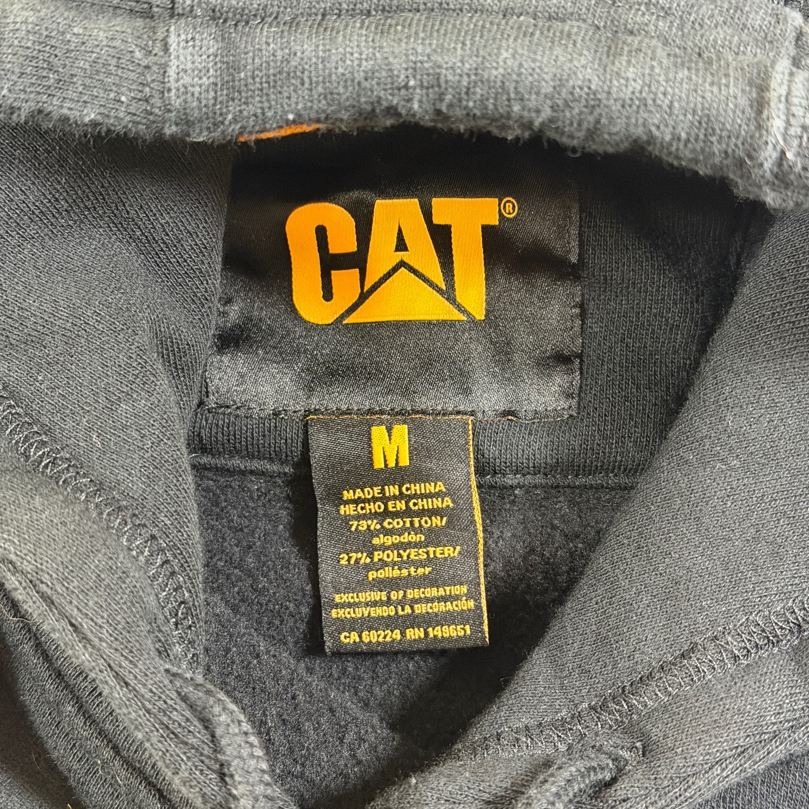 CAT Caterpillar Hoodie Mens M Black Heavyweight Fleece Workwear Embroidered Logo thumbnail 3