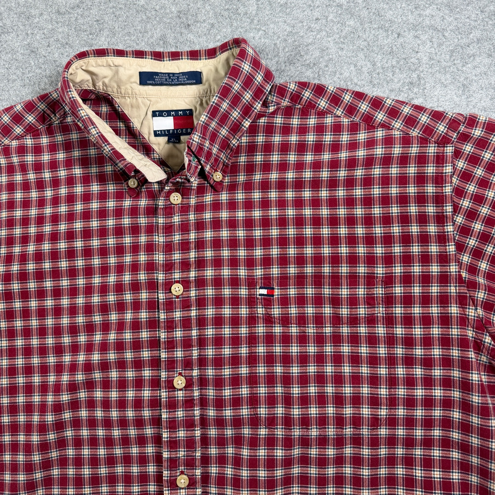 Vintage Y2K Tommy Hilfiger Shirt Mens XL Red Plaid Short Sleeve Button Up Preppy thumbnail 3