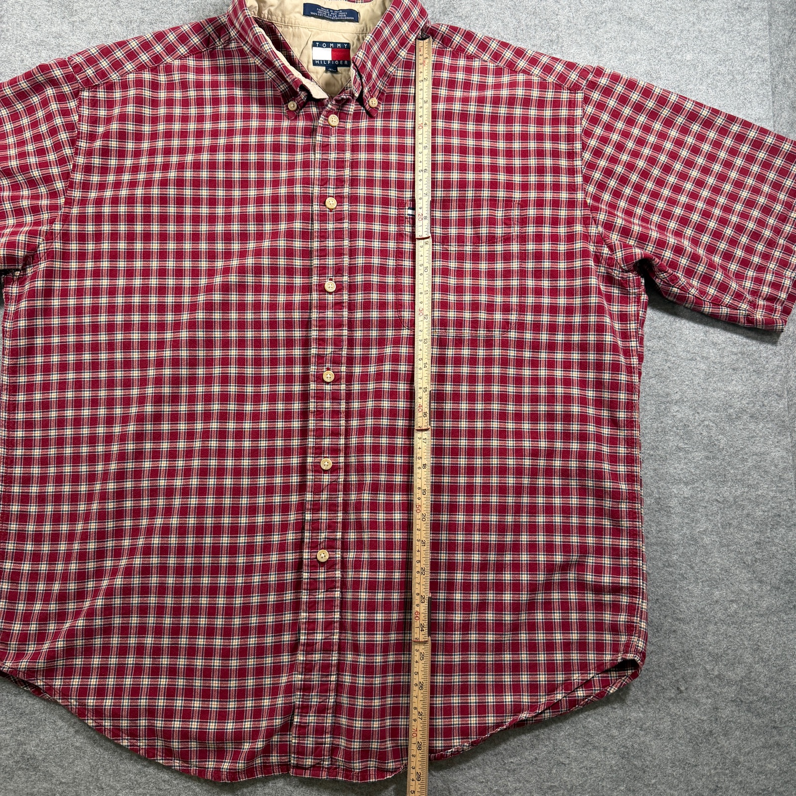 Vintage Y2K Tommy Hilfiger Shirt Mens XL Red Plaid Short Sleeve Button Up Preppy thumbnail 5