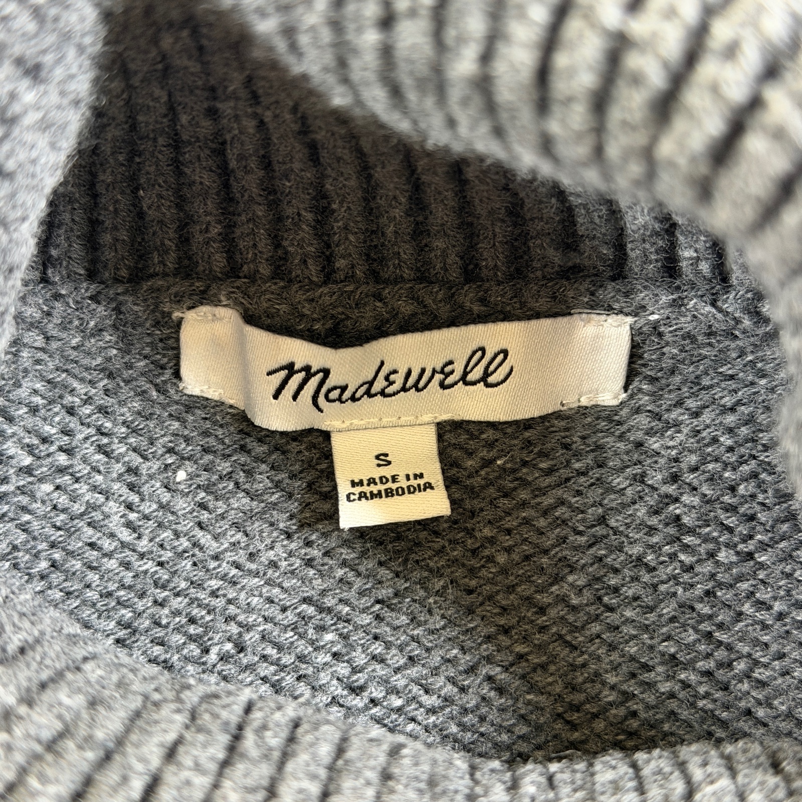 Madewell QUALITY Turtleneck Sweater Womens S Gray Heavyweight Cotton Ribbed Knit thumbnail 3