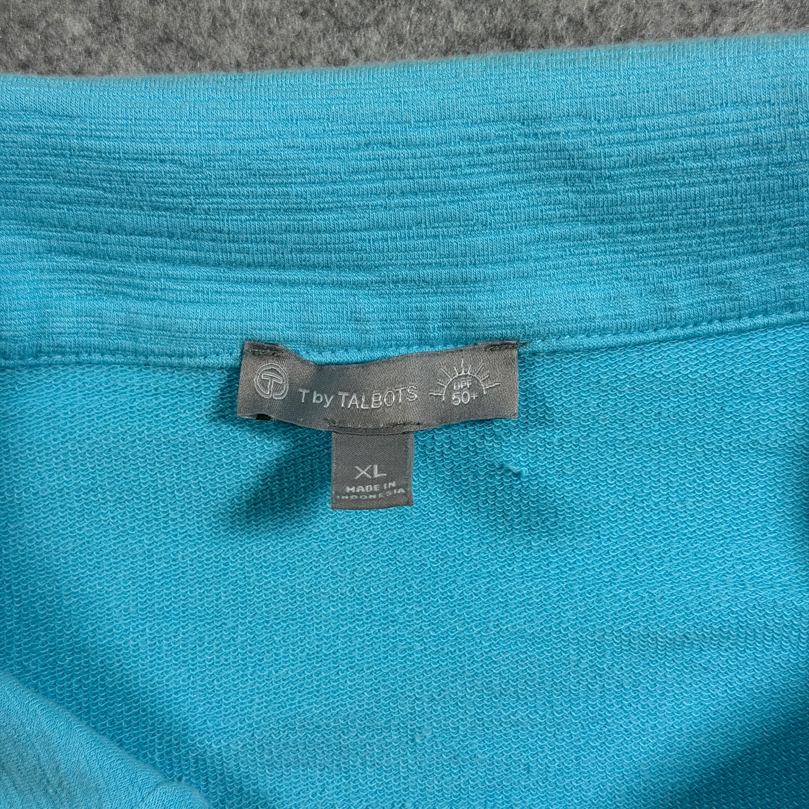 Talbots UPF 50+ Top Womens XL Turquoise French Terry Slub Knit V-Neck Stretch thumbnail 3