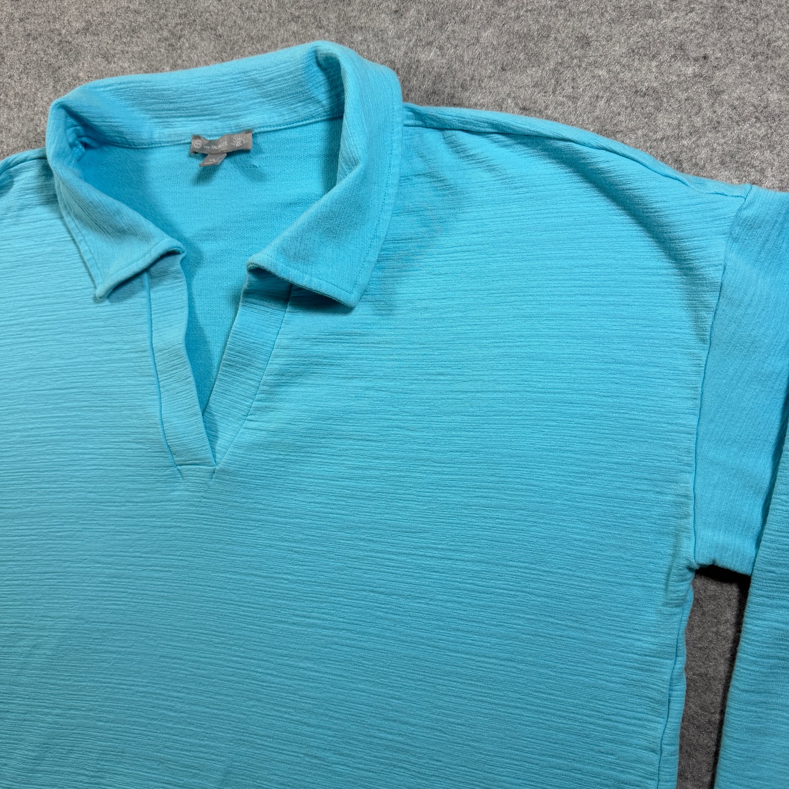 Talbots UPF 50+ Top Womens XL Turquoise French Terry Slub Knit V-Neck Stretch thumbnail 4