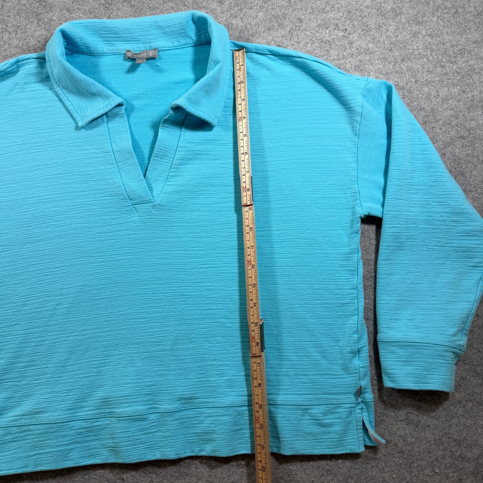 Talbots UPF 50+ Top Womens XL Turquoise French Terry Slub Knit V-Neck Stretch thumbnail 6