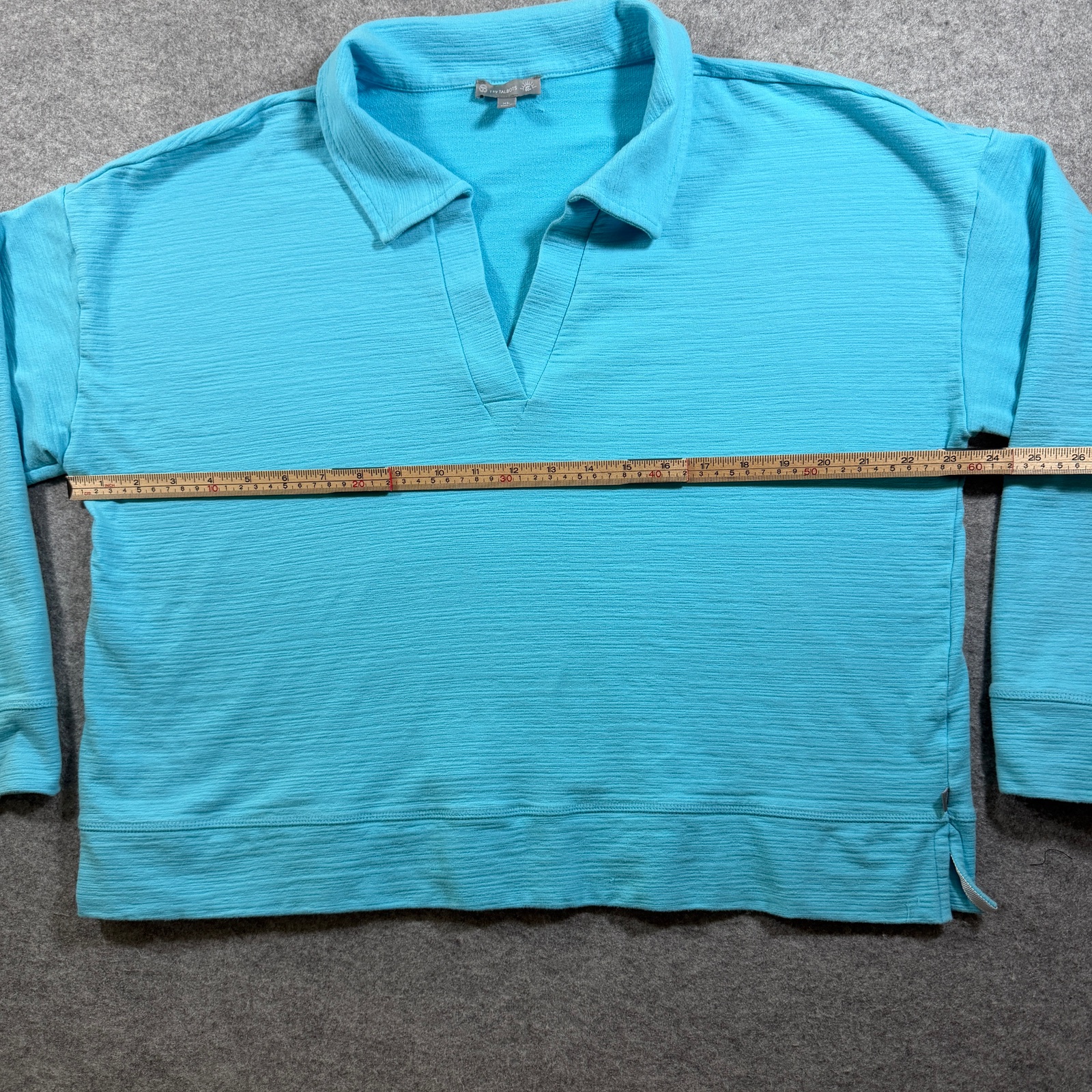 Talbots UPF 50+ Top Womens XL Turquoise French Terry Slub Knit V-Neck Stretch thumbnail 7