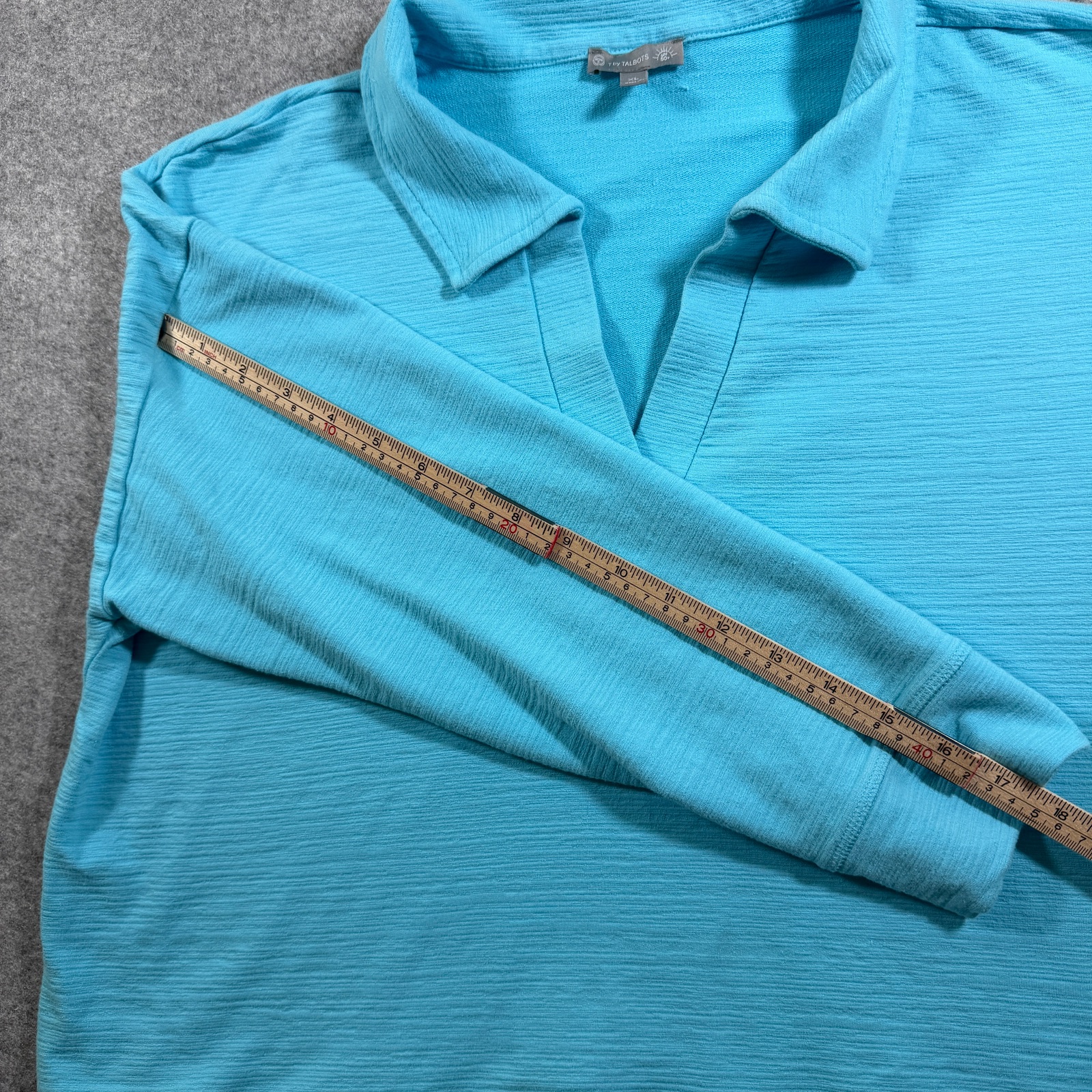 Talbots UPF 50+ Top Womens XL Turquoise French Terry Slub Knit V-Neck Stretch thumbnail 8